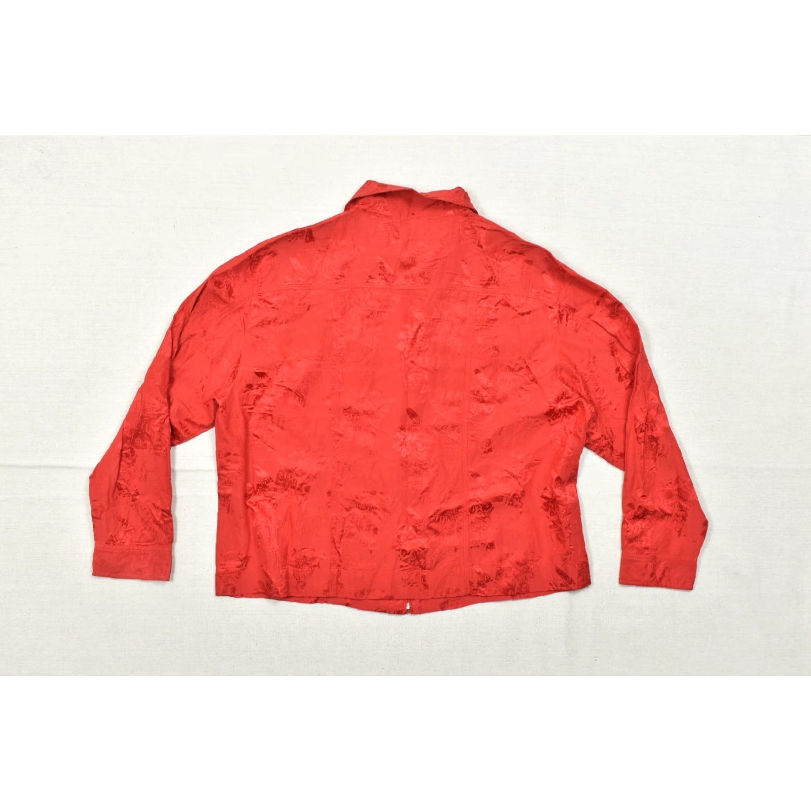 Vintage Chico's Red Silk Blend Jacquard Floral Print Full Zip Lightweight Jacket Womens Size 3 Regular Long Sleeve Size XS / US 0-2 / IT 36-38 - 2 Thumbnail