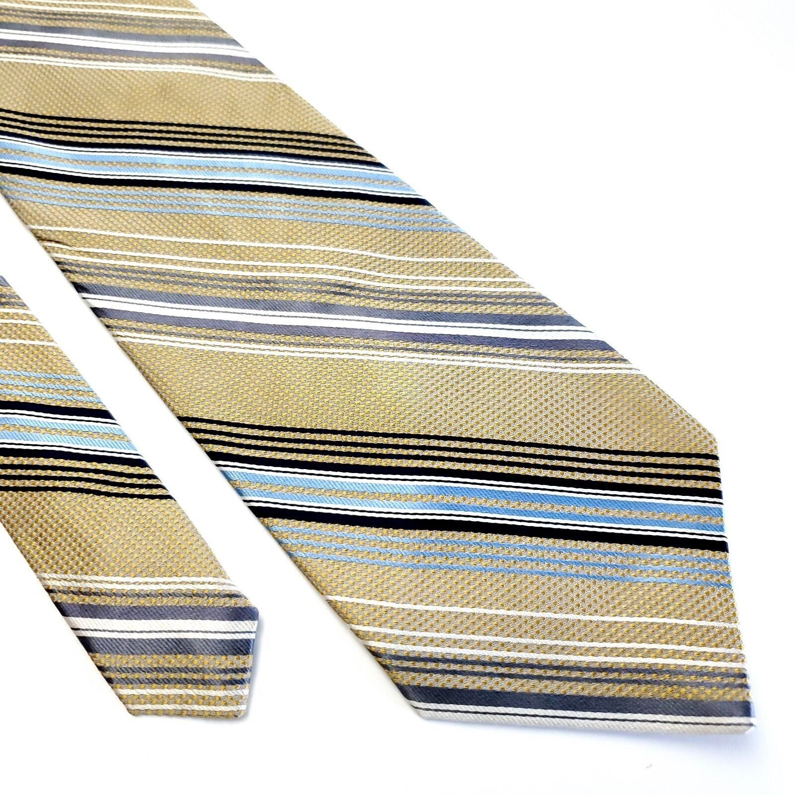 Other Bruno Piattelli Tan Blue Striped Woven Wide Silk Tie Size ONE SIZE - 1 Thumbnail