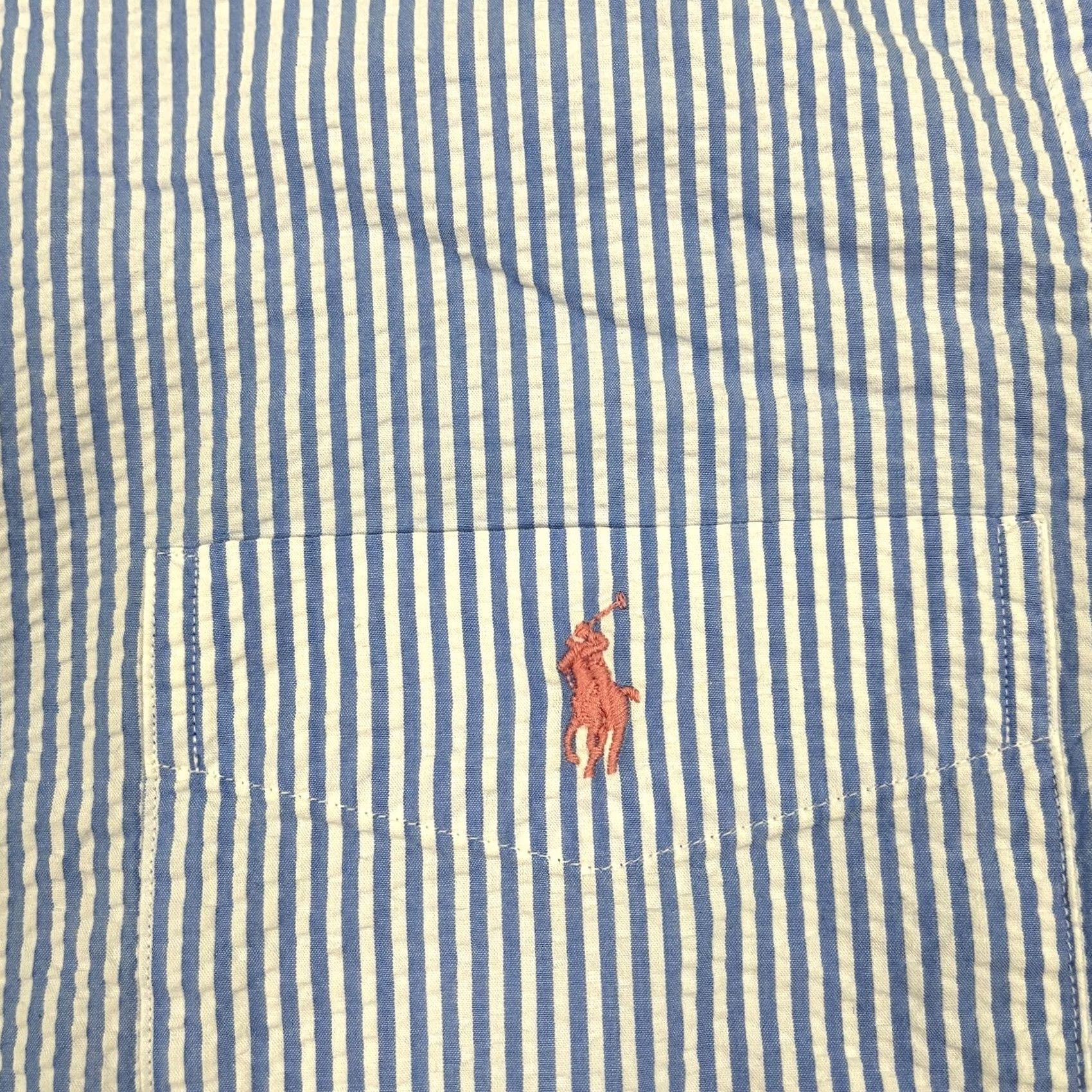 Polo Ralph Lauren Polo Ralph Lauren Shirt Mens XL Blue Untucked Fit White Striped Seersucker Pony Size US XL / EU 56 / 4 - 2 Thumbnail