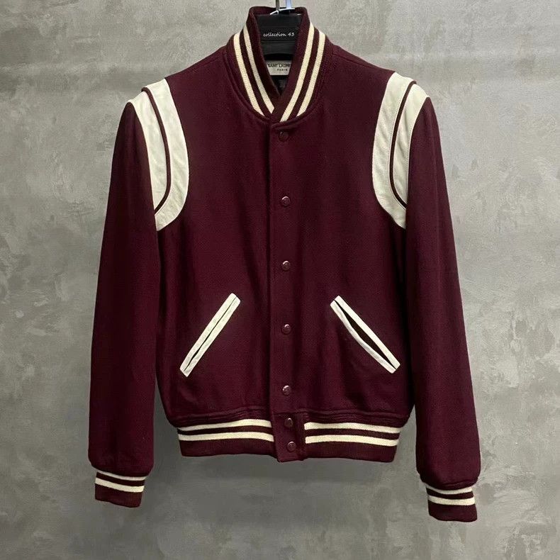 Yves Saint Laurent saint laurent Burgundy patchwork leather logo baseball unif Size US S / EU 44-46 / 1 - 1 Thumbnail