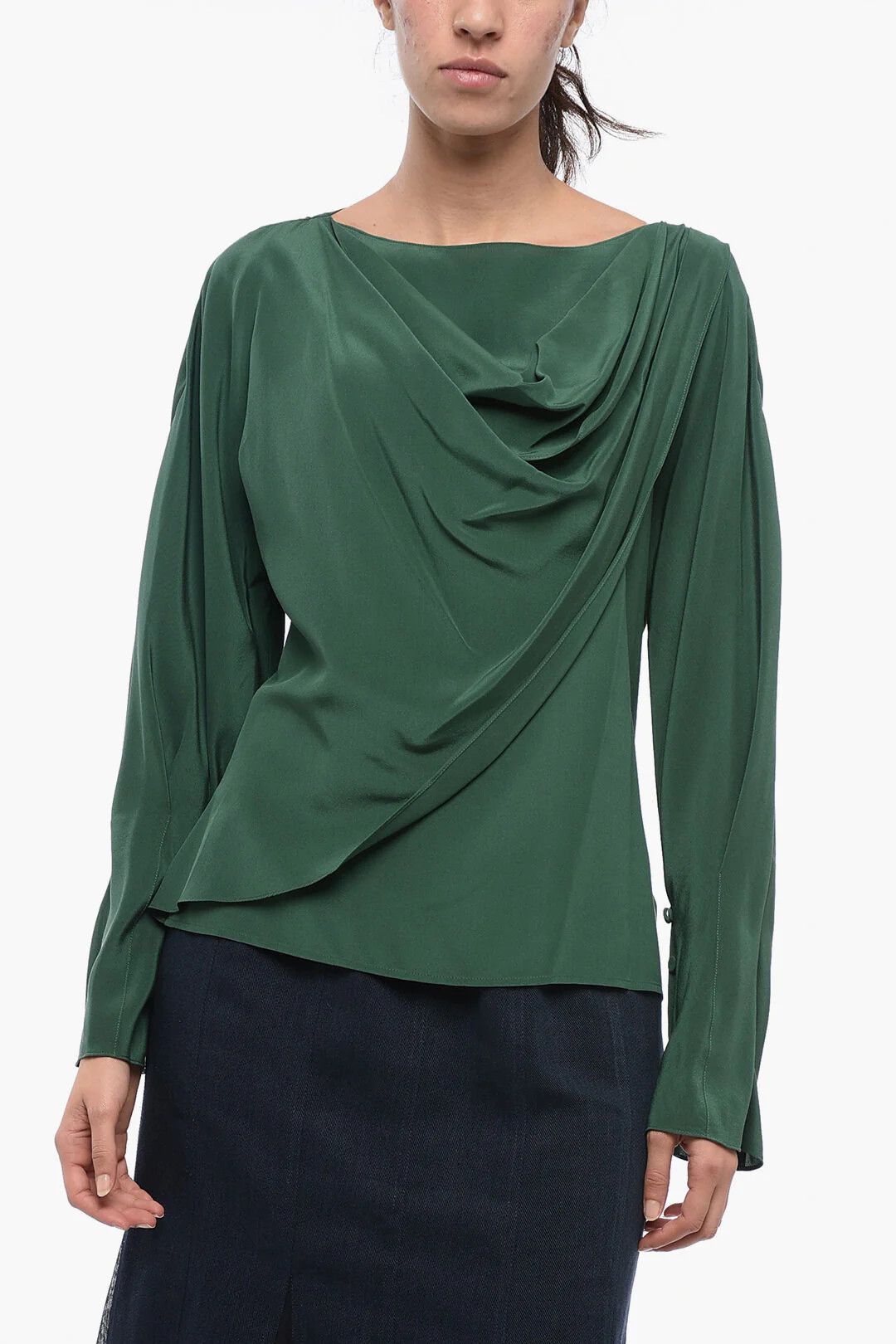 Chloe og1mm0426 Silk Blouse in Green Size XS / US 0-2 / IT 36-38 - 1 Thumbnail