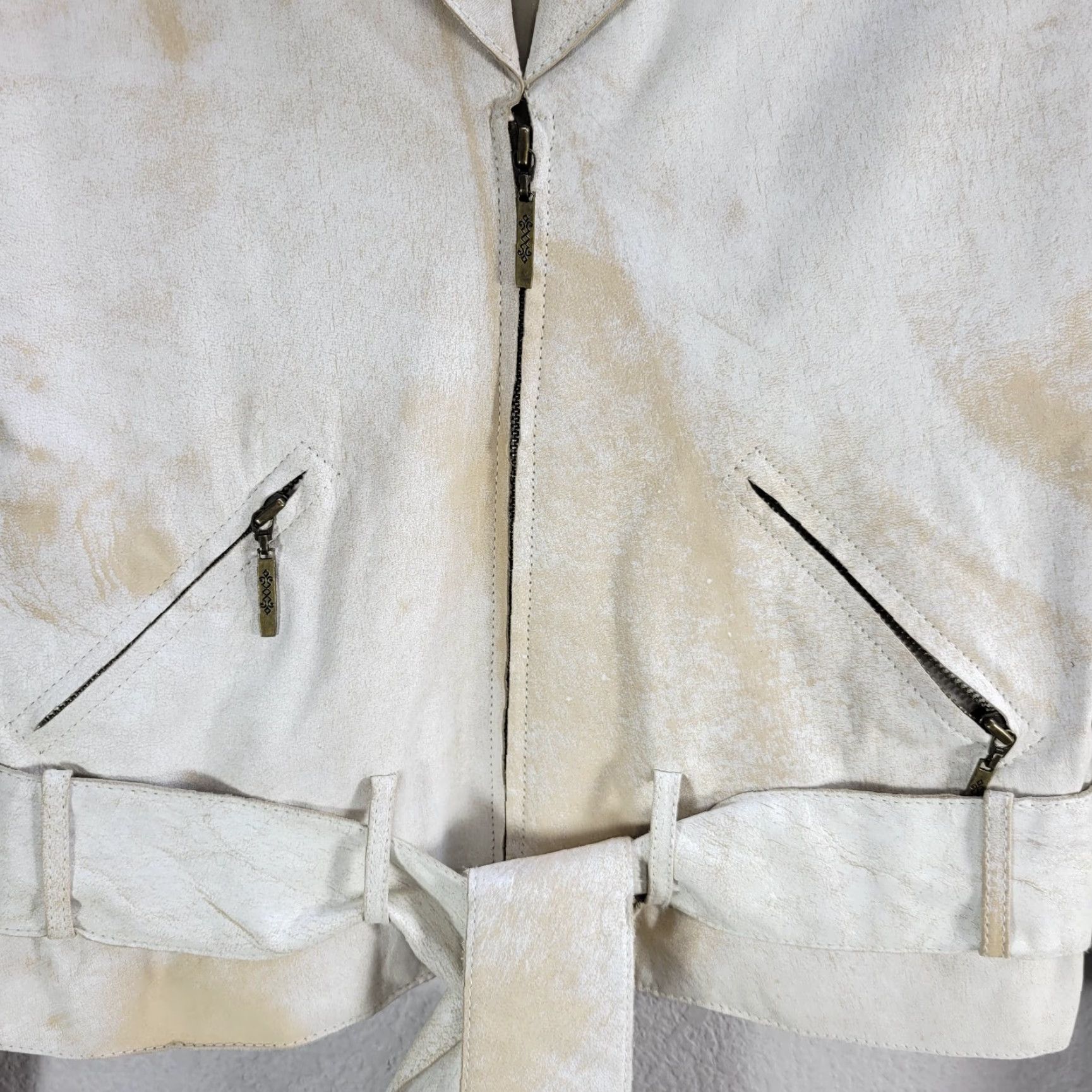 Vintage Indigo Palms Beige Distressed Zip Up Biker Leather Jacket Zipped Cuffs XS Womens Jacket Size XS / US 0-2 / IT 36-38 - 5 Thumbnail