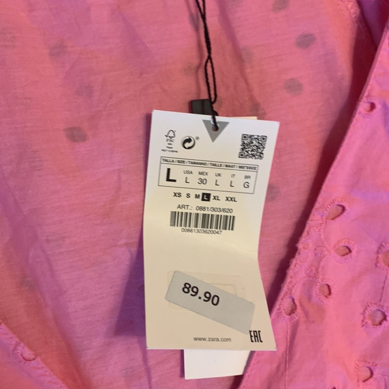 Zara BNWT Zara pink puff sleeve cotton eyelet dress Size L / US 10 / IT 46 - 7 Thumbnail