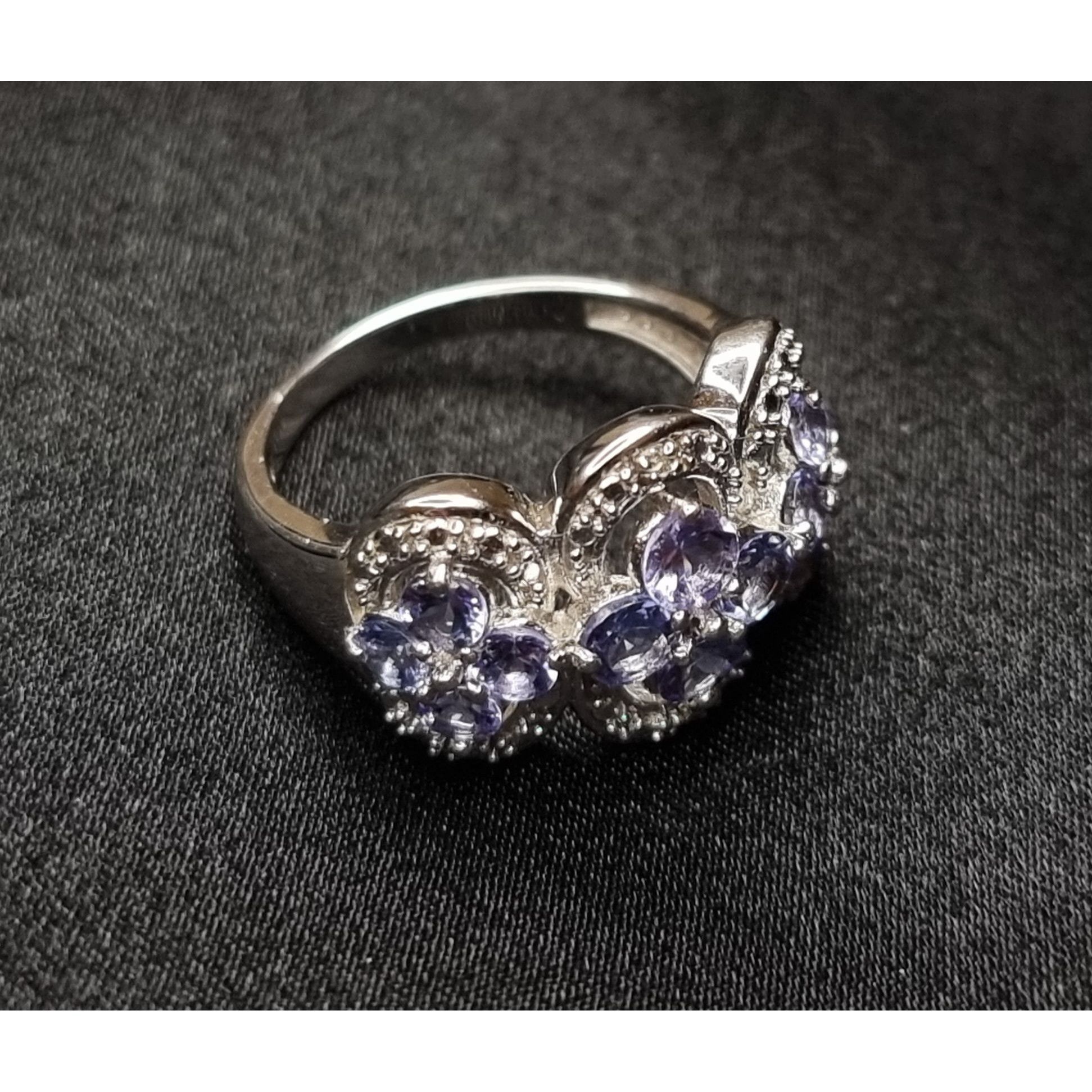 Vintage 925 Sterling Silver Ring W/ Purple Gemstone Flower Design Size ONE SIZE - 3 Thumbnail