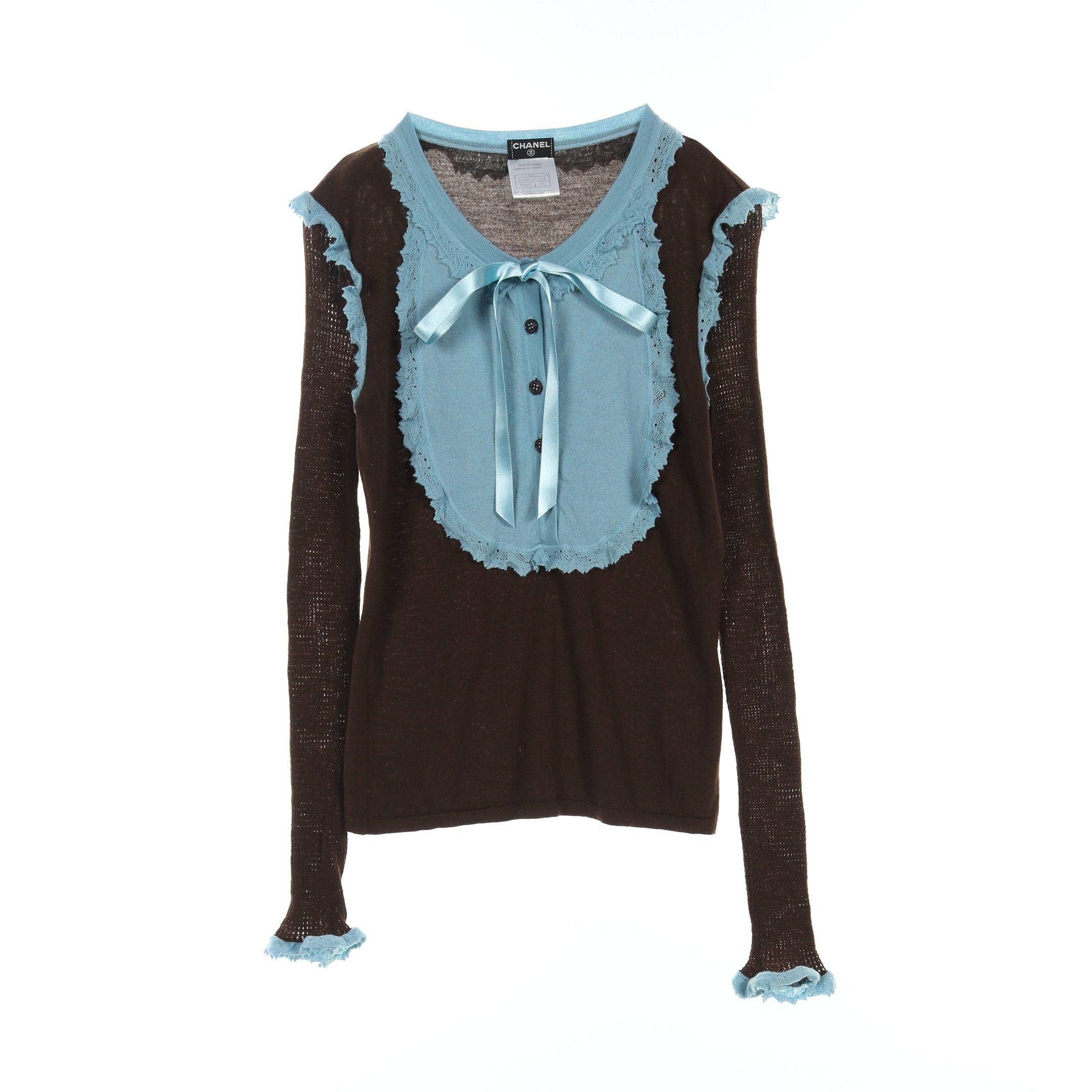 Chanel Chanel Knit Wool Brown Light Blue Size ONE SIZE - 1 Thumbnail