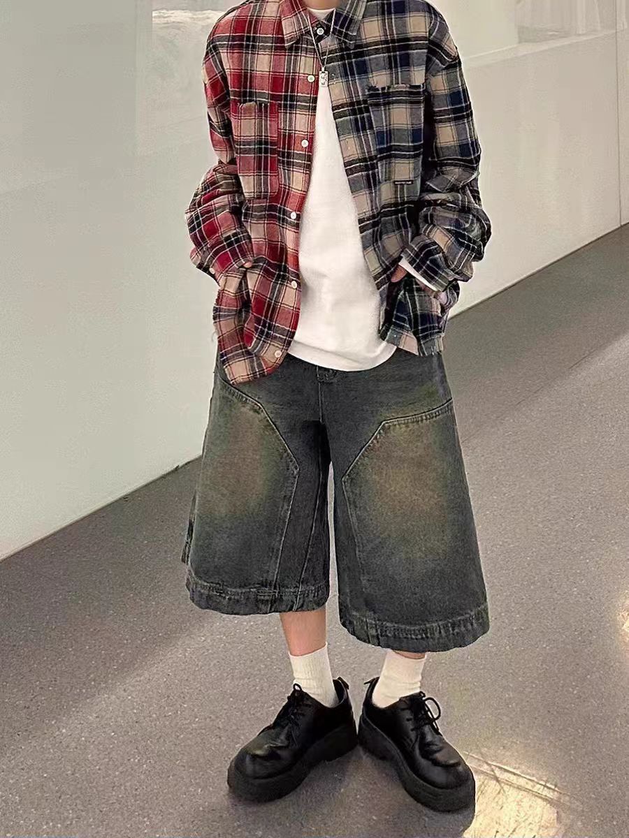 Japanese Brand × Jean Street Wash Vintage Spliced Denim Shorts Size US 34 / EU 50 - 1 Thumbnail