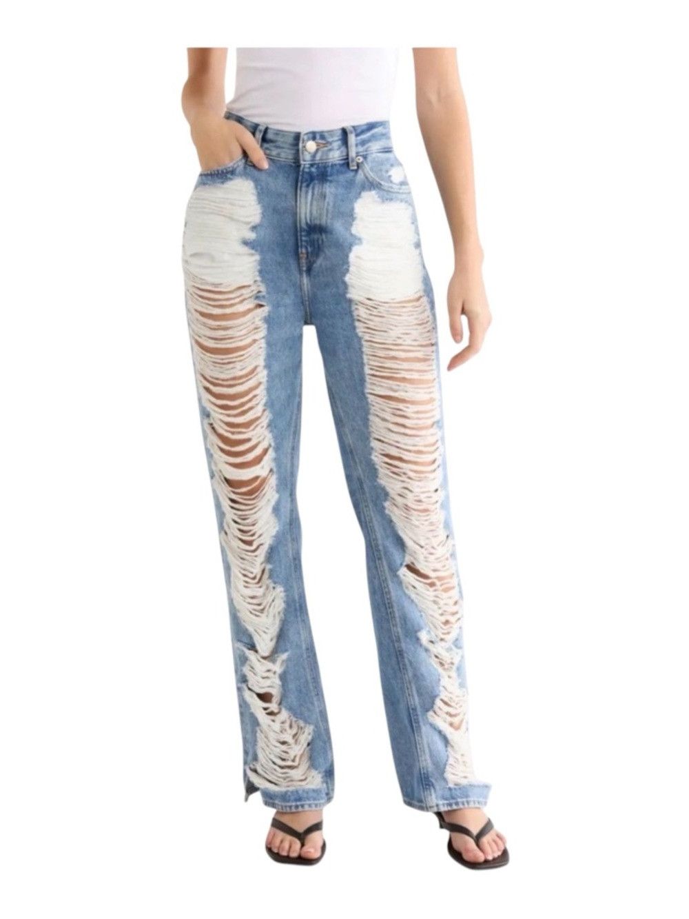 Good American Good American The Khloé Jean High Waist Straight Leg Distre Size 26" / US 2 / IT 38 - 1 Thumbnail