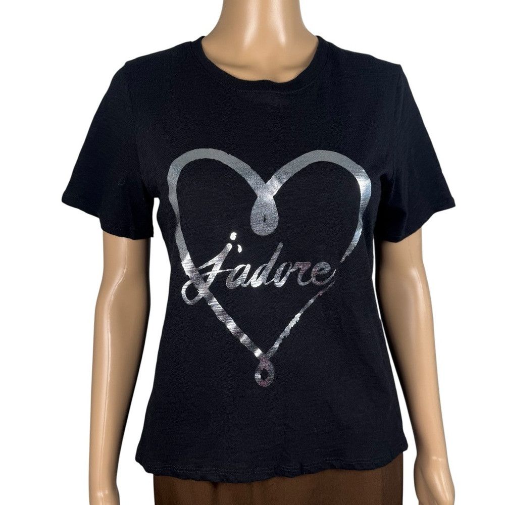 Cinq a Sept NWT New $115 Cinq á Sept Black Tee Foiled Jadore Heart Tee Size S / US 4 / IT 40 - 1 Thumbnail