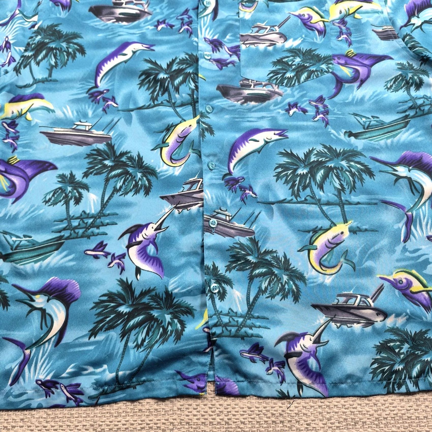 Vintage India Boutique Hawaiian Shirt Mens 2XL Marlin Fish Short Sleeve Button Up Casual Beach Tropical 90s Size US XXL / EU 58 / 5 - 4 Thumbnail