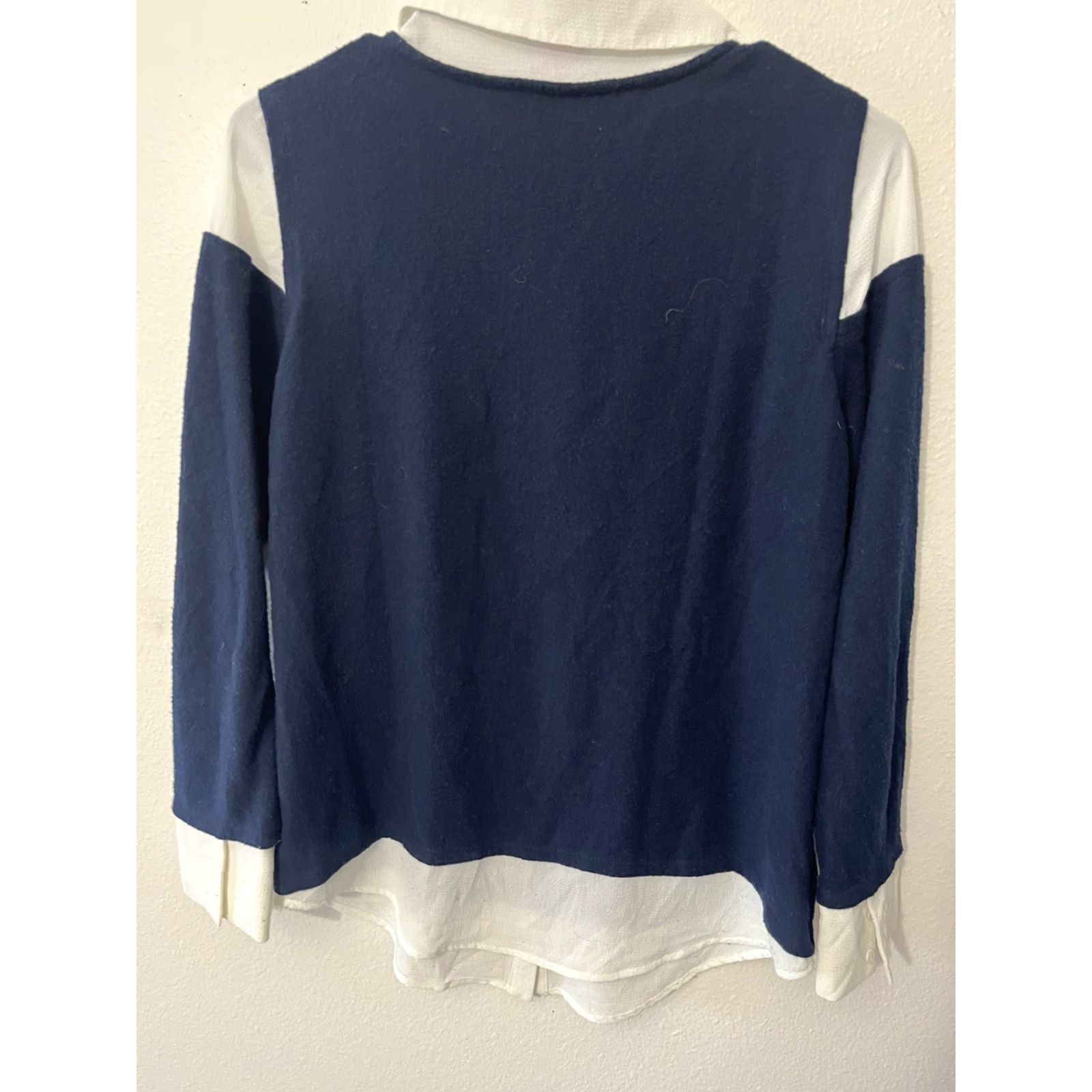 Vince VINTAGE Vince White Long Sleeve Sweater Collared Polo Women's Small Blue Pullover 90s Womens Size S / US 4 / IT 40 - 2 Thumbnail