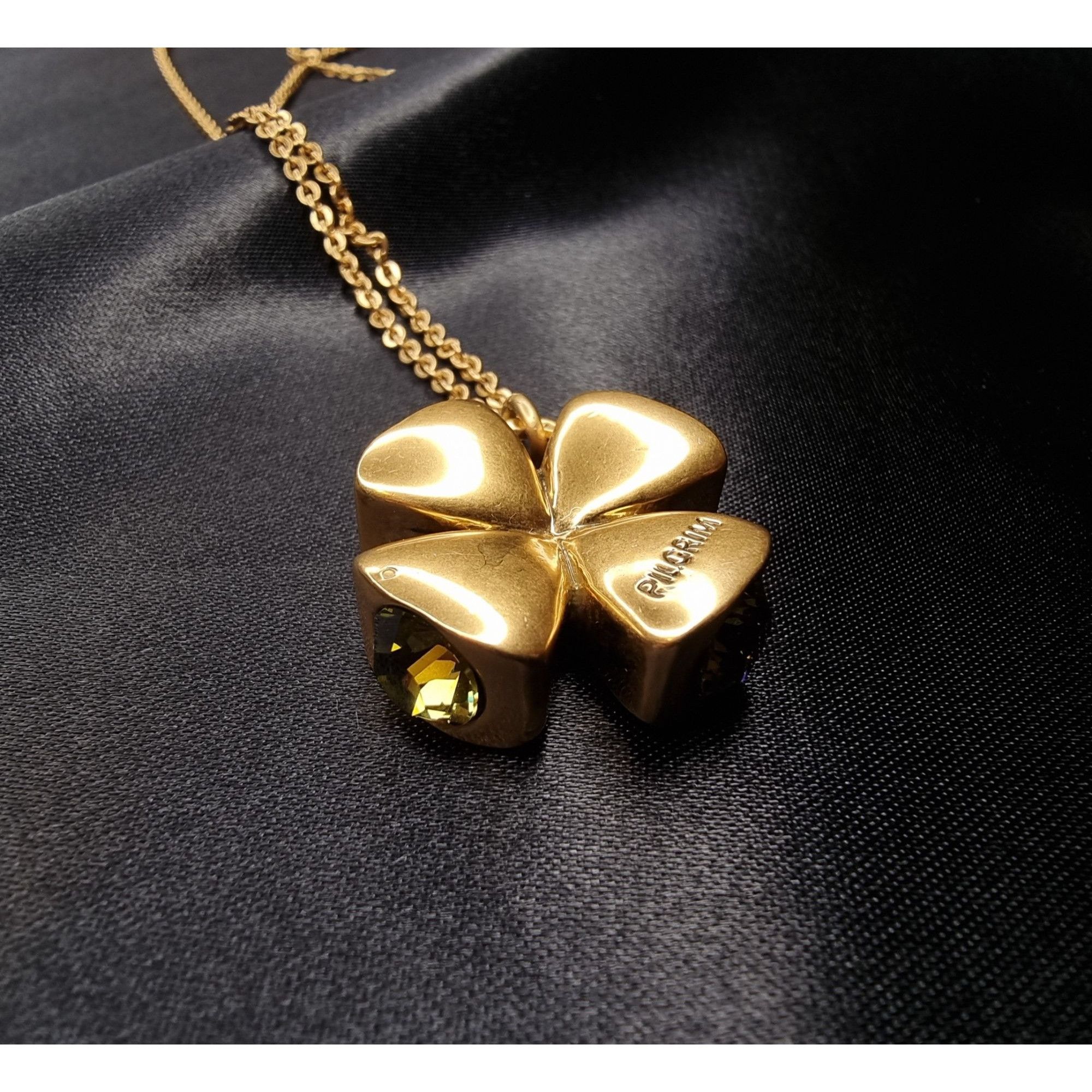 Vintage Pilgrim Gold-Tone Clover Necklace With Crystal Accents Size ONE SIZE - 2 Thumbnail