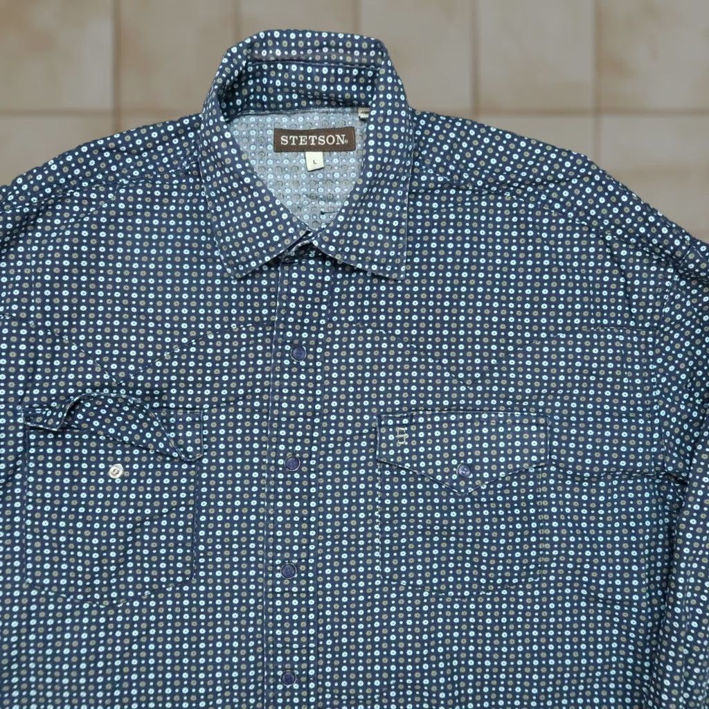 Stetson Stetson Shirt Mens Large Blue Pearl Snap Long Sleeve Western Polka Dot Shirt - Stetson Cotton Button-Up Regular Chest 48in Blue Mens Size US L / EU 52-54 / 3 - 1 Thumbnail