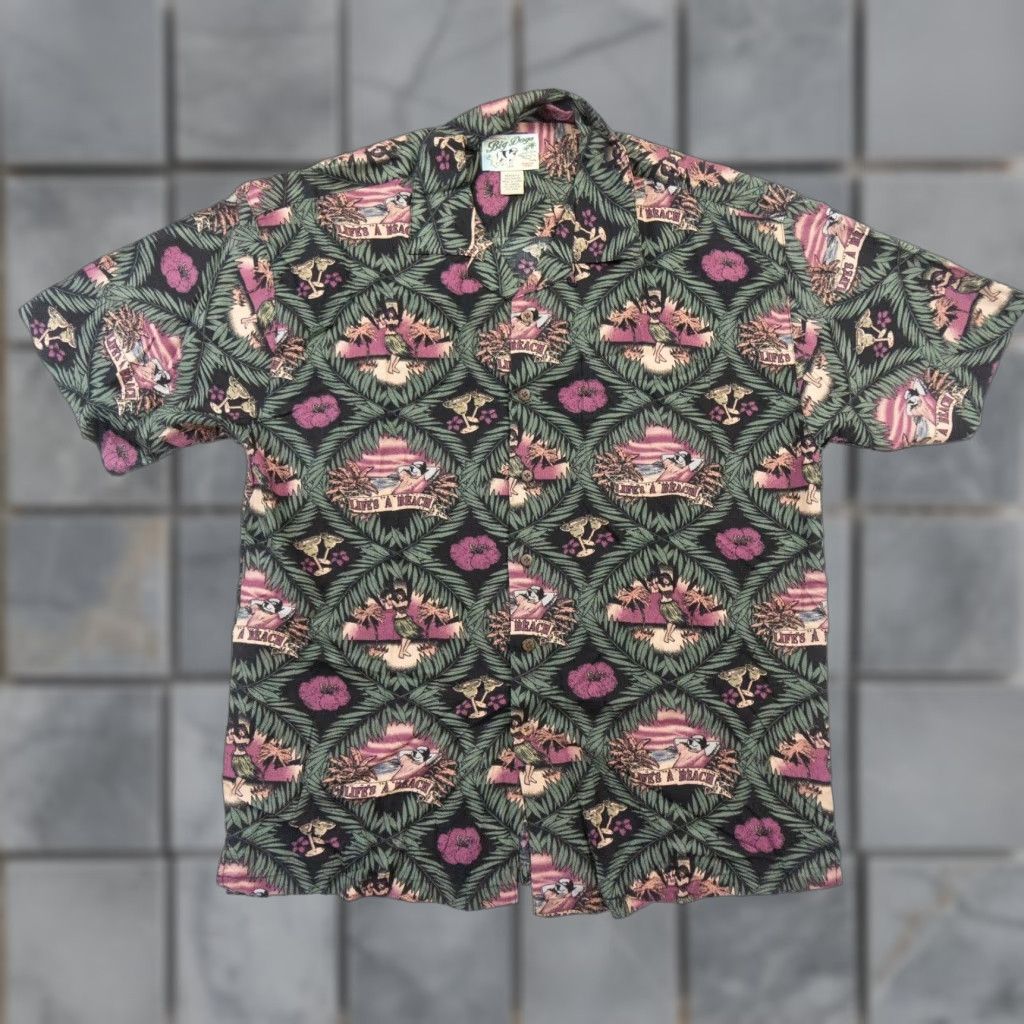 Big Dogs VINTAGE Big Dogs Hawaiian Button Down Shirt Adult XLarge Black Rayon Short Sleeve Mens Size US XL / EU 56 / 4 - 1 Thumbnail