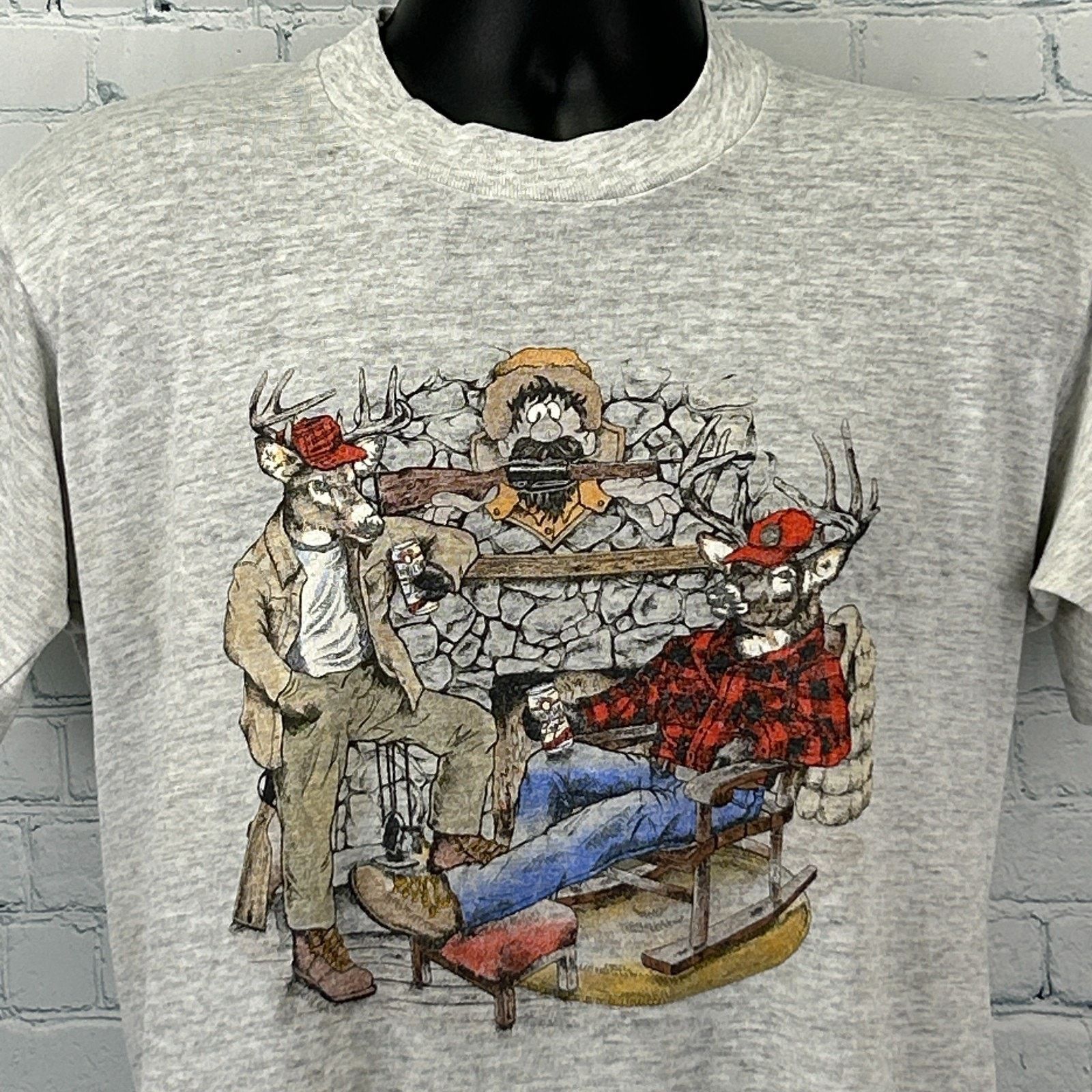 Jerzees Vintage 90s Deer Hunter Funny T Shirt Hunting Cabin M Medium Size US M / EU 48-50 / 2 - 1 Thumbnail