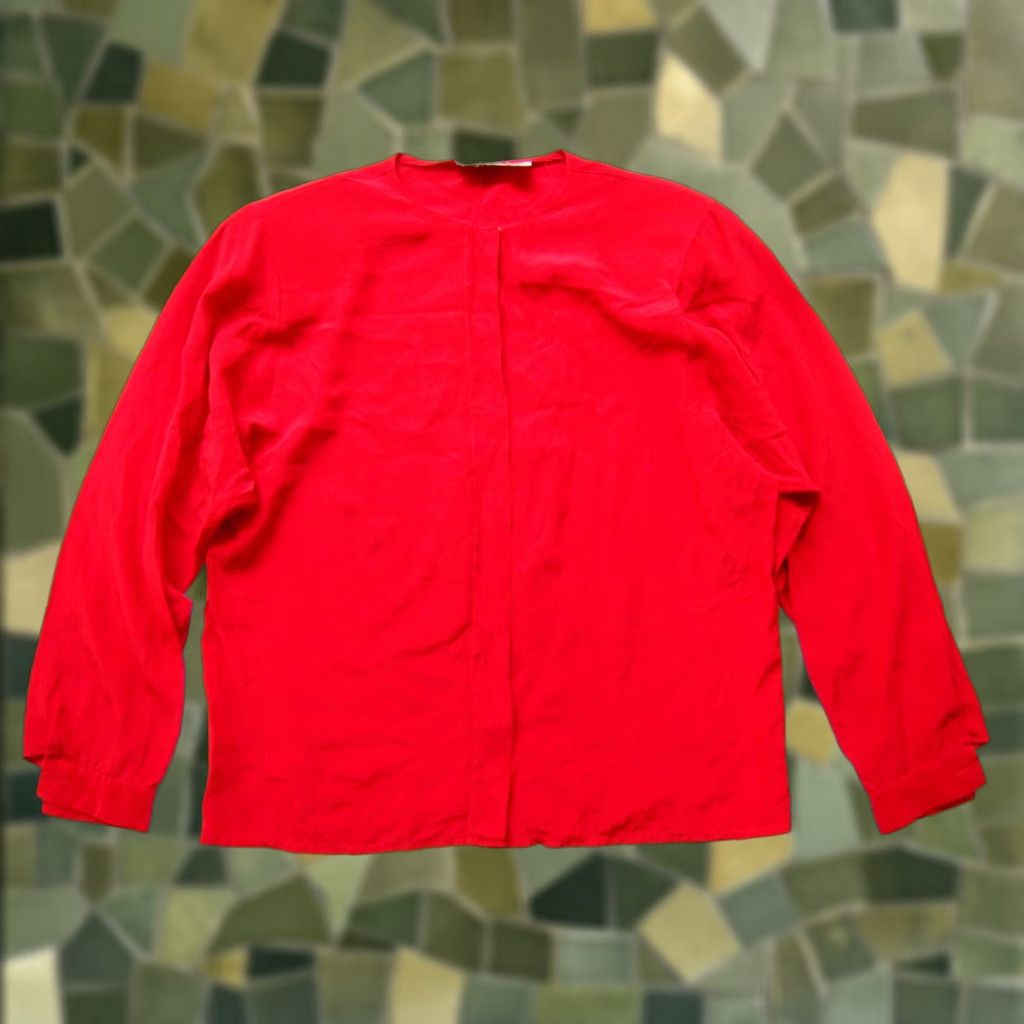 Anne Klein VINTAGE Anne Klein II Blouse Shirt Women 6 Red Silk Long Sleeve Button Down Crew Neck Size M / US 6-8 / IT 42-44 - 1 Thumbnail