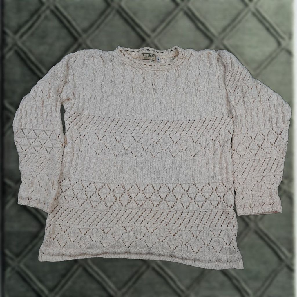 Vintage VINTAGE L.L. Bean Sweater Womens Medium White Cotton Open Cable Knit Crewneck Size M / US 6-8 / IT 42-44 - 1 Thumbnail