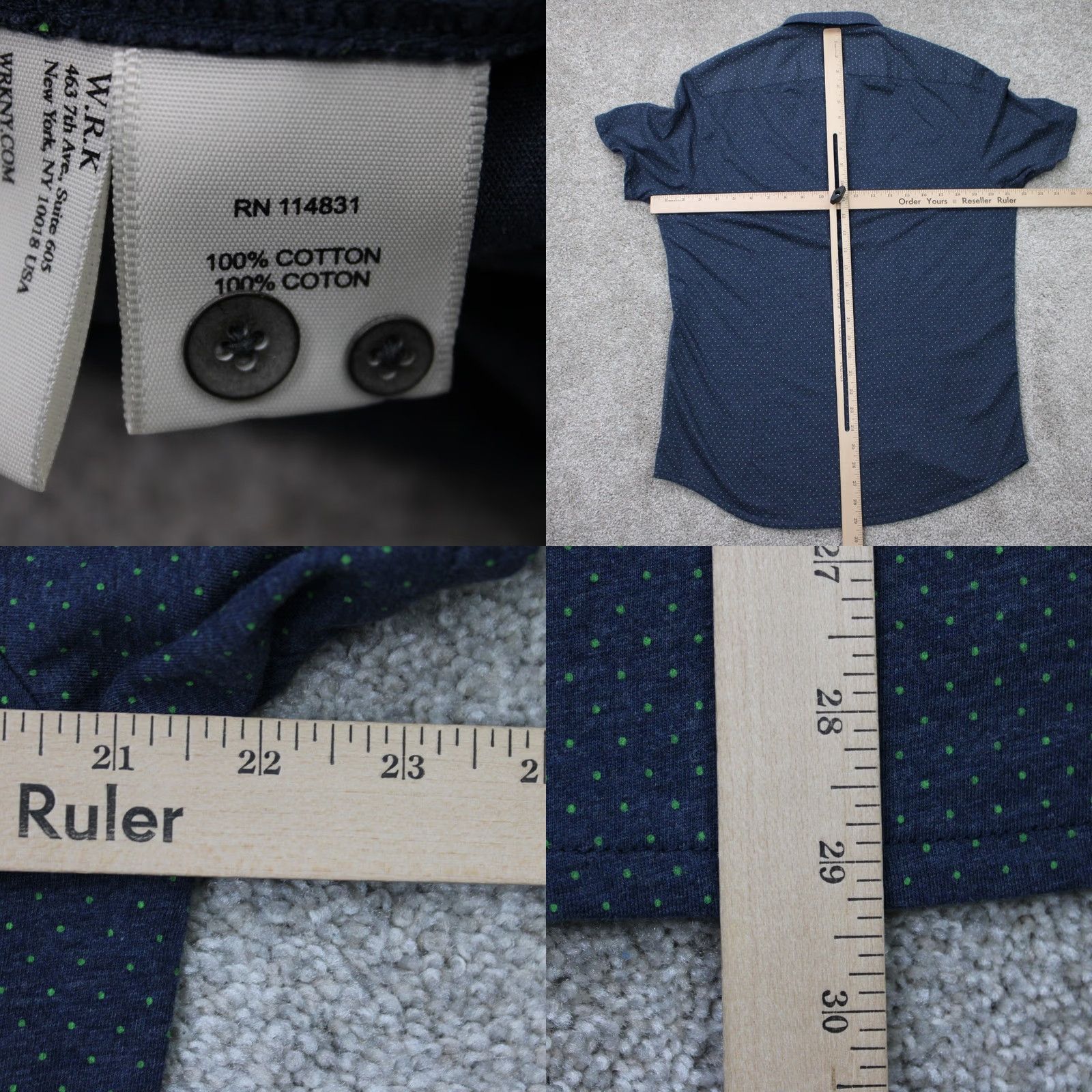 Vintage WRK The Reworked Shirt Mens Medium Blue/Green Geometric Cotton S/S Button-Up Shirt Size US M / EU 48-50 / 2 - 8 Thumbnail