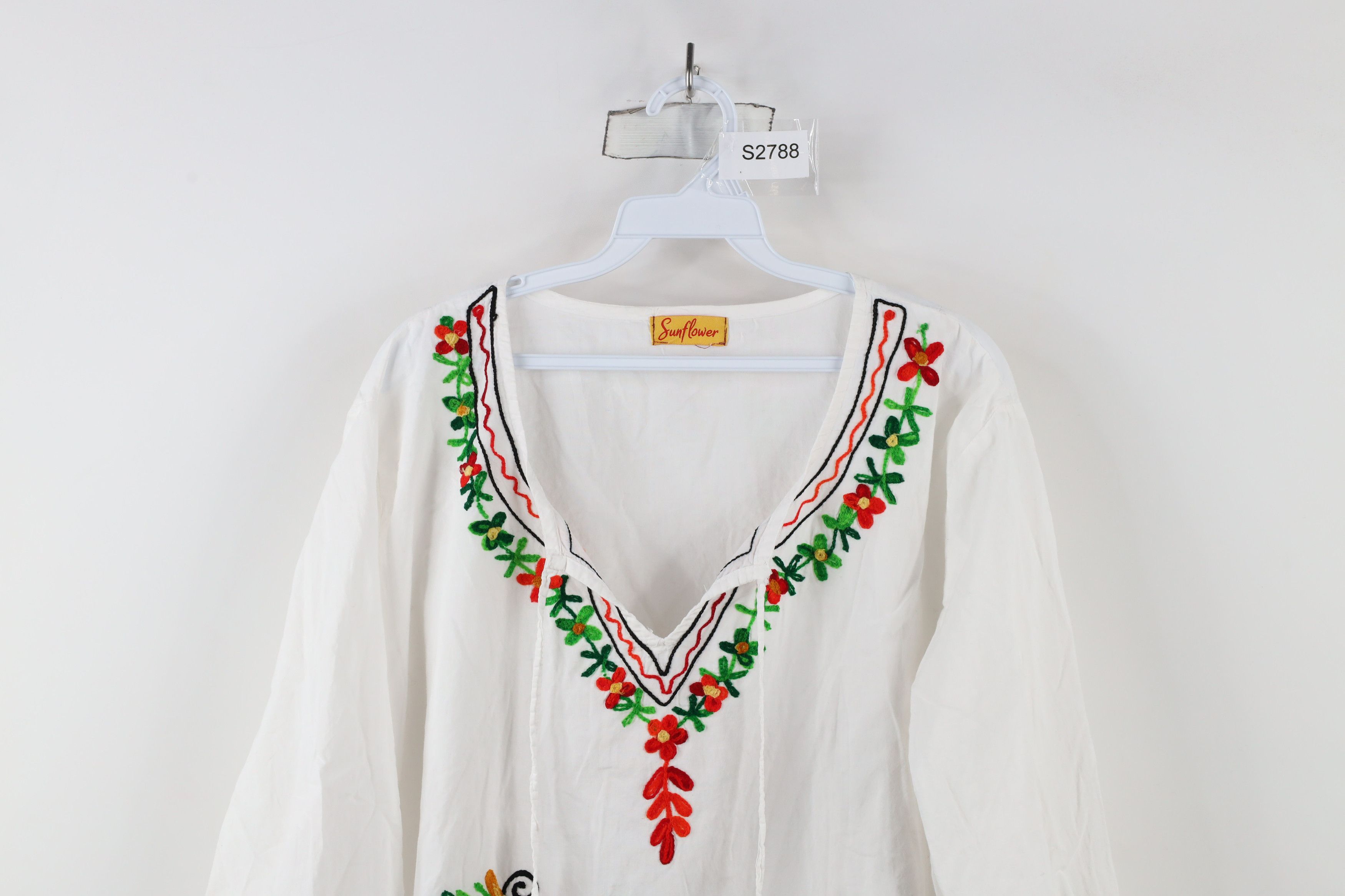 Vintage Vintage 90s Boho Chic Embroidered Blouse Top Hippy White Size XXL / US 16-18 / IT 52-54 - 2 Thumbnail