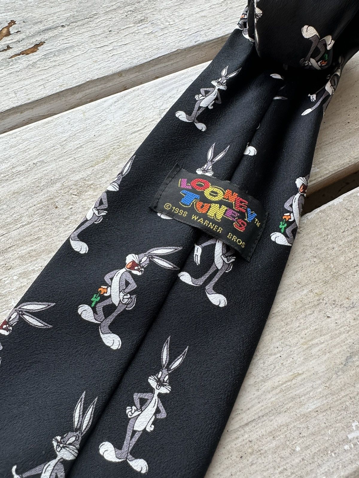 Disney × Vintage vintage 1998 LOONEY TUNES Disney print neck Rare Black tie Size ONE SIZE - 3 Thumbnail