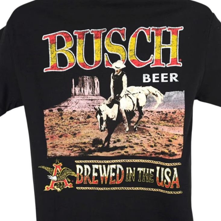 Vintage Busch Beer T Shirt Mens Size Small Black Cowboy Rodeo Anheuser Busch Breweriana Christmas Gift Retro Horse - Mens Shirts Size US S / EU 44-46 / 1 - 2 Thumbnail