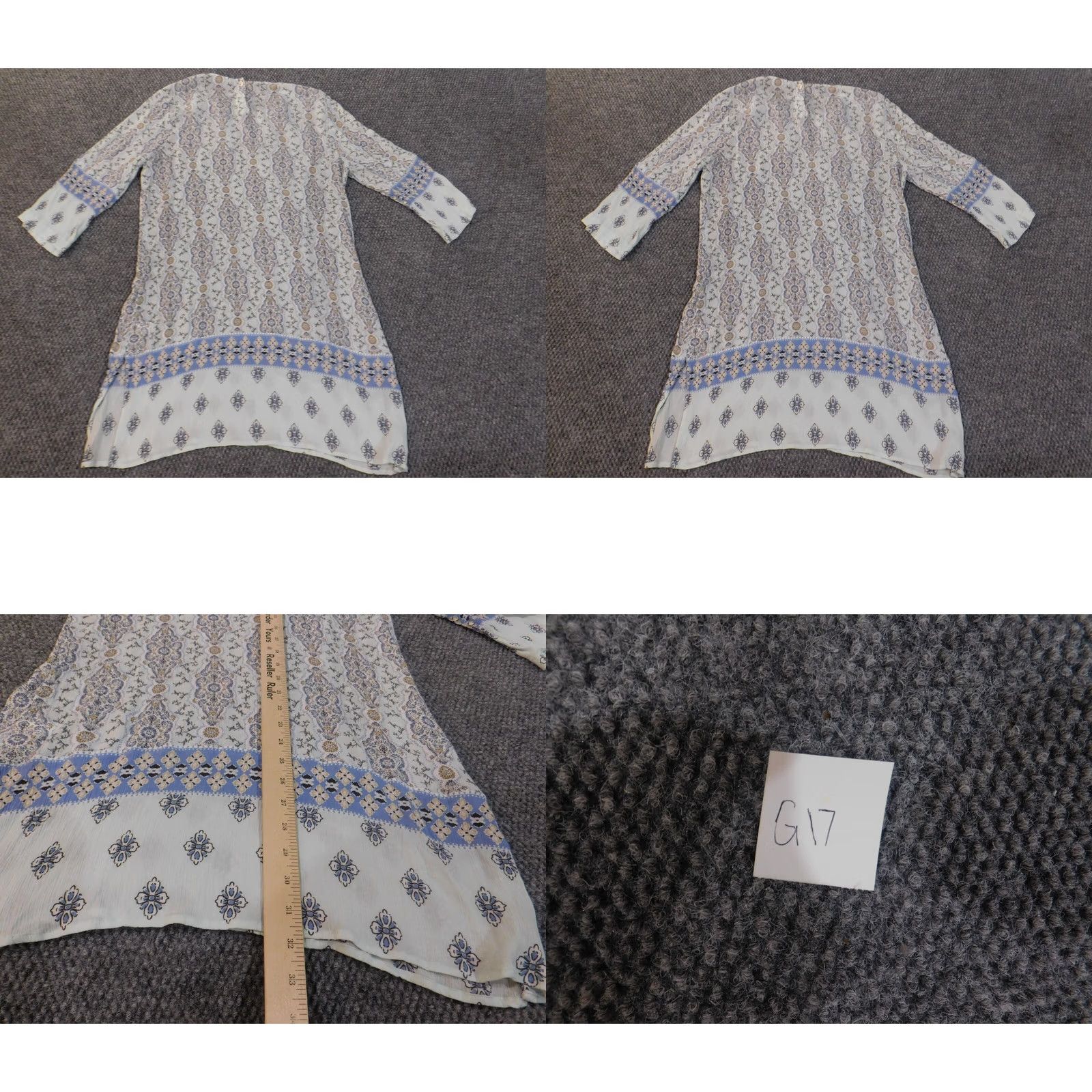 J. Jill J. Jill Blouse Tunic Shirt Women S Blue Geometric Geometric Pattern Rayon Slit Cap Sleeve Casual Regular Couture Theme Vintage No Size S / US 4 / IT 40 - 8 Thumbnail