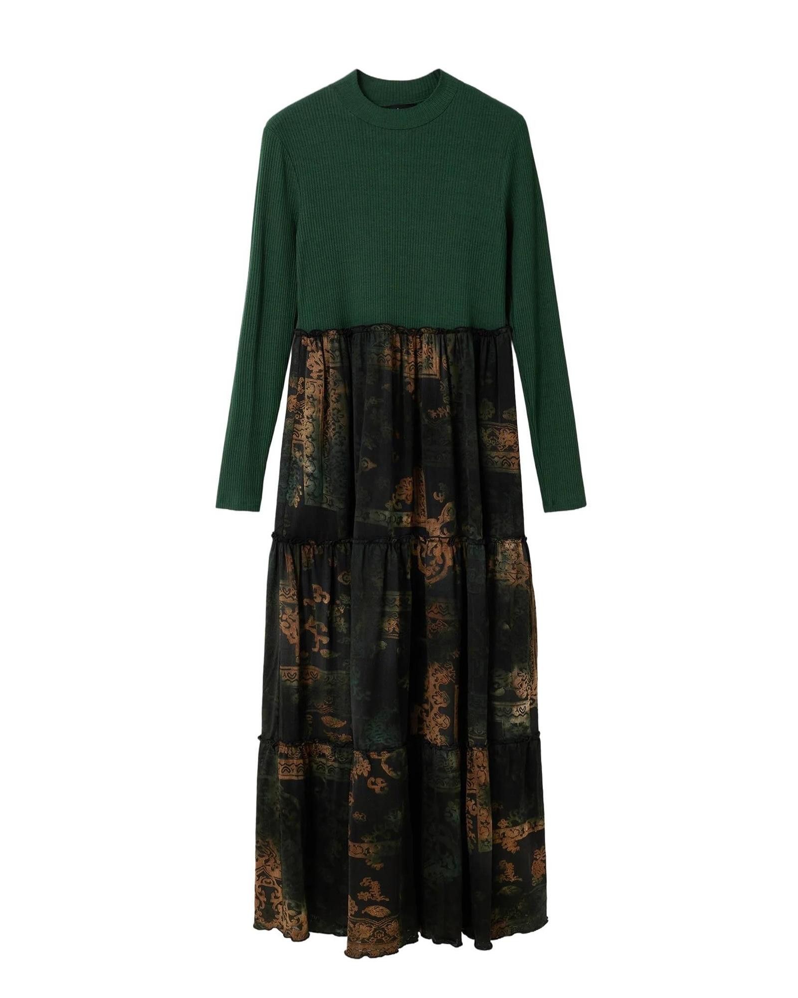 Image of Desigual Long Sleeve Dress With Round Neck in Green, Women's (Size Small)