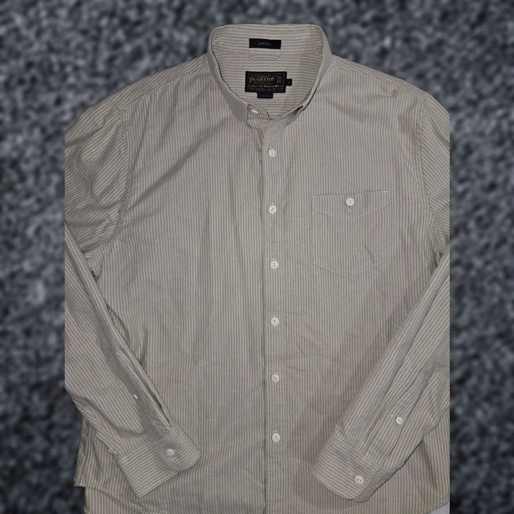 Pendleton VINTAGE Pendleton LOWELL Oxford Shirt Striped Long Sleeve Button Up Mens XL Cream/Ivory Cotton Oxford Collared Size US XL / EU 56 / 4 - 1 Thumbnail