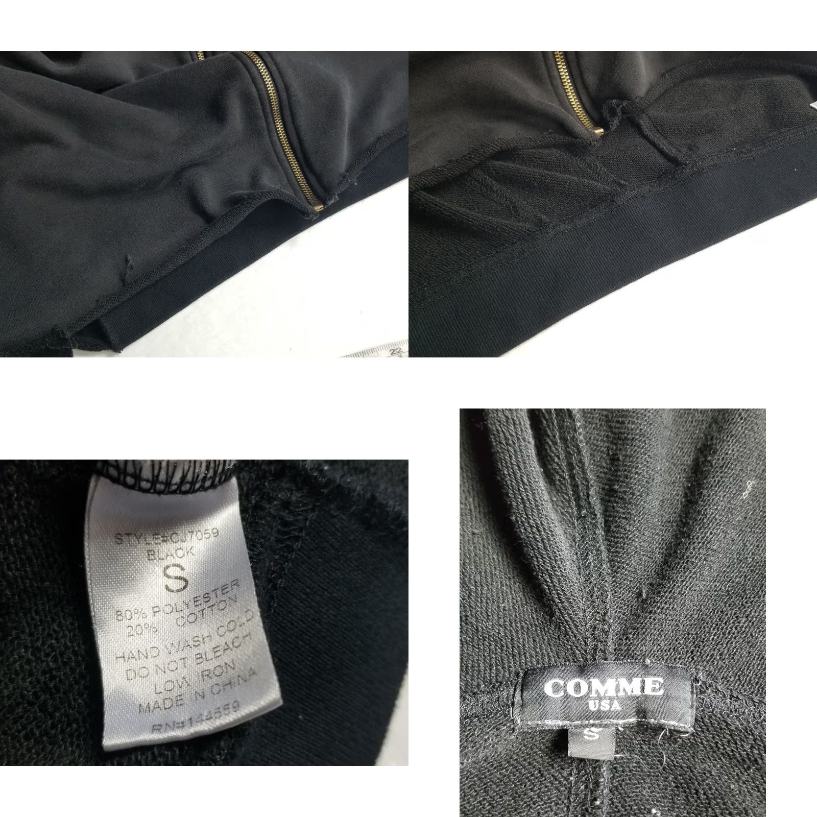 Vintage Comme USA Hooded Full Zip Sweatshirt Black Size Small Raw Hem Size US S / EU 44-46 / 1 - 8 Thumbnail