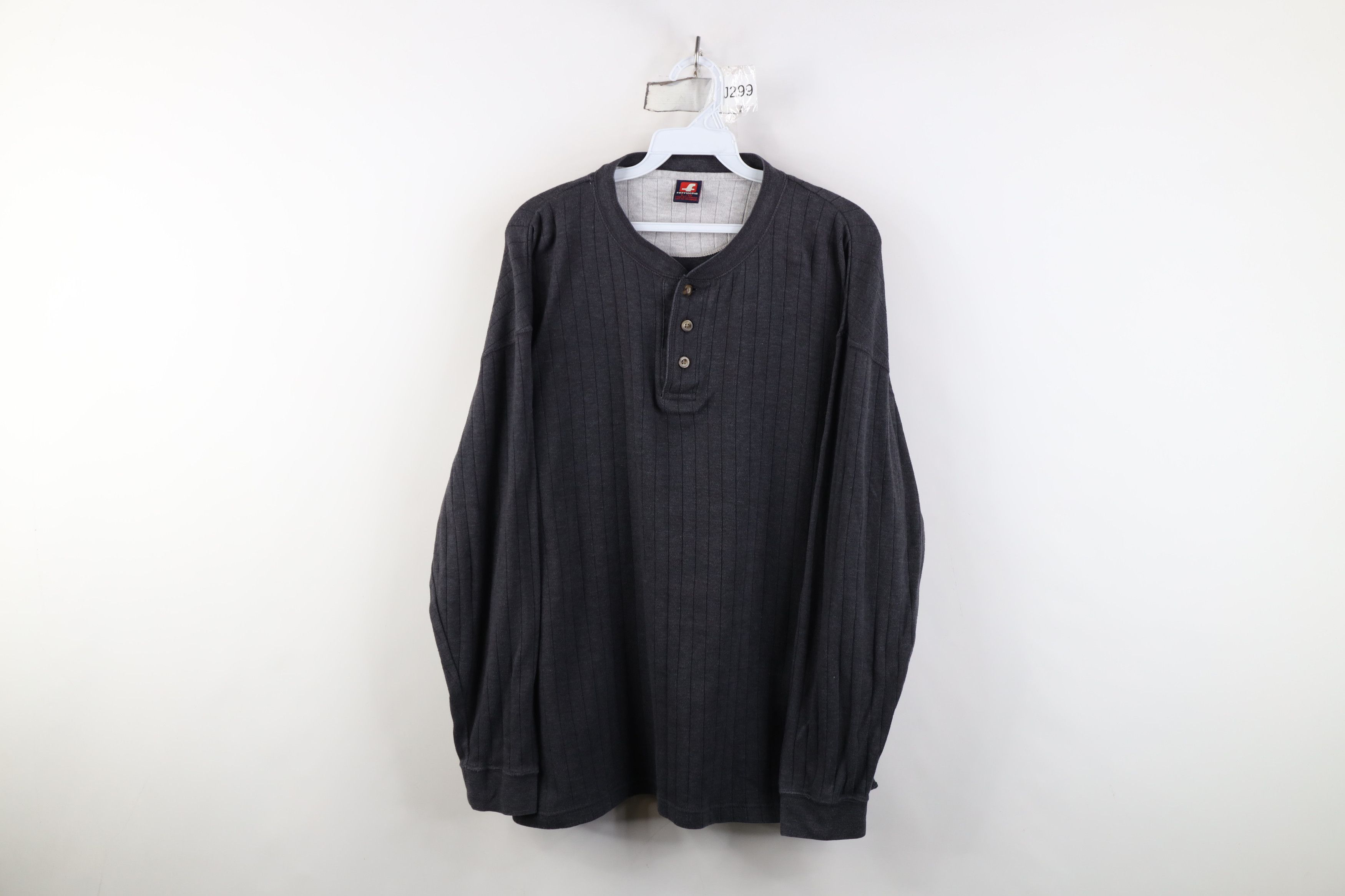 Vintage Vintage 90s Y2K Streetwear Ribbed Knit Henley T-Shirt Gray Size US L / EU 52-54 / 3 - 1 Thumbnail