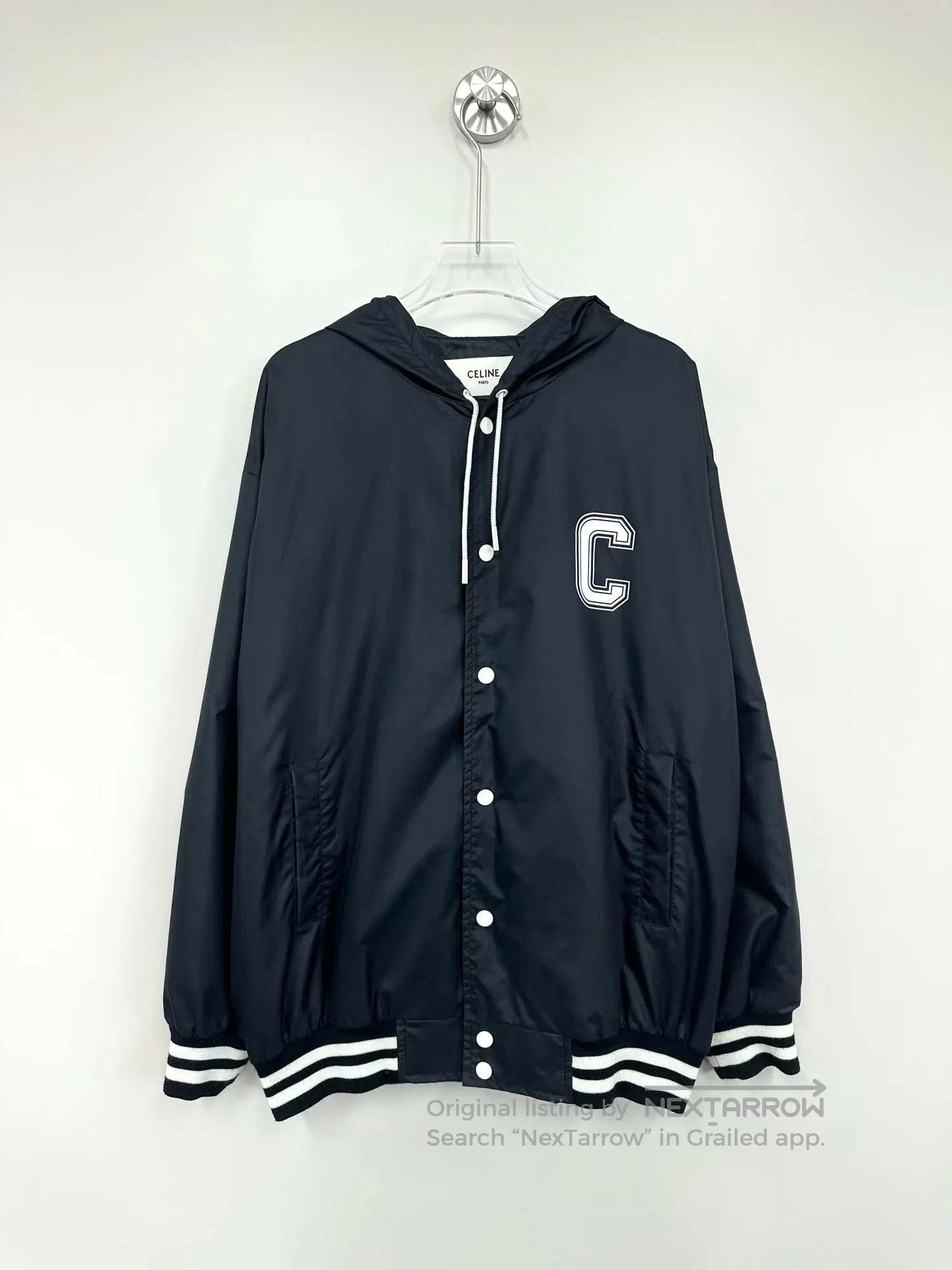 Celine CELINE Black Letter Printed Logo Hooded Nylon Jacket Windb Size XS / US 0-2 / IT 36-38 - 1 Thumbnail