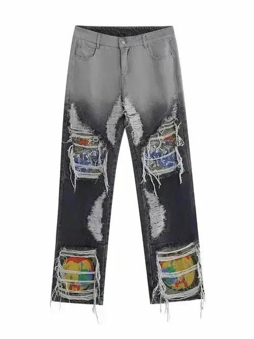 Jean VIBE Embroidered Loose Straight Leg Ripped Jeans Size US 35 - 2 Thumbnail