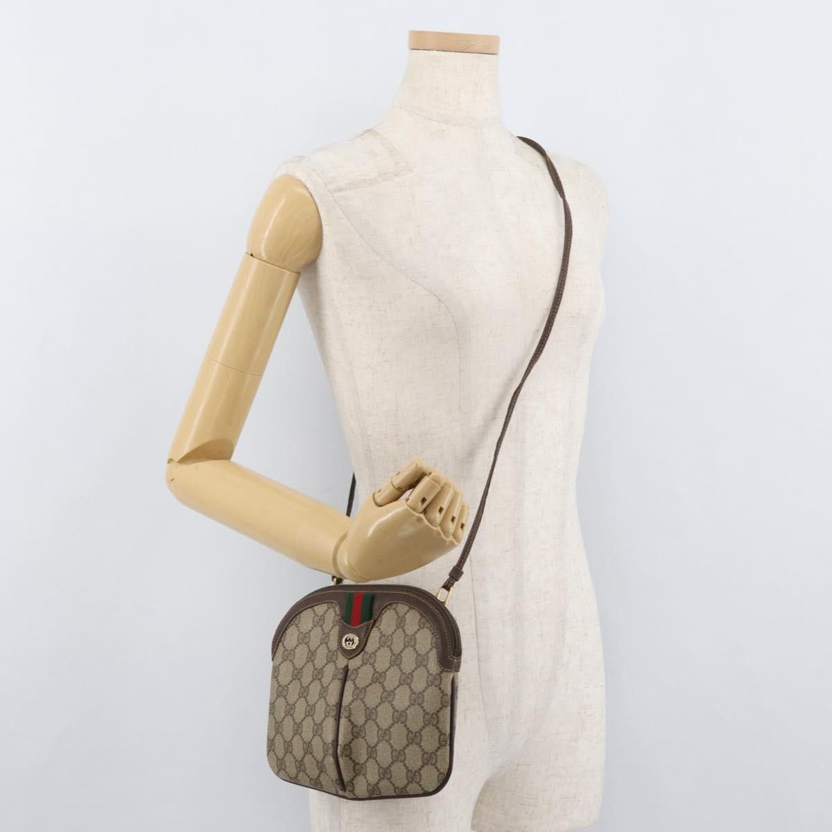 GUCCI GG Supreme Web Sherry Line Shoulder Bag PVC Beige 904
