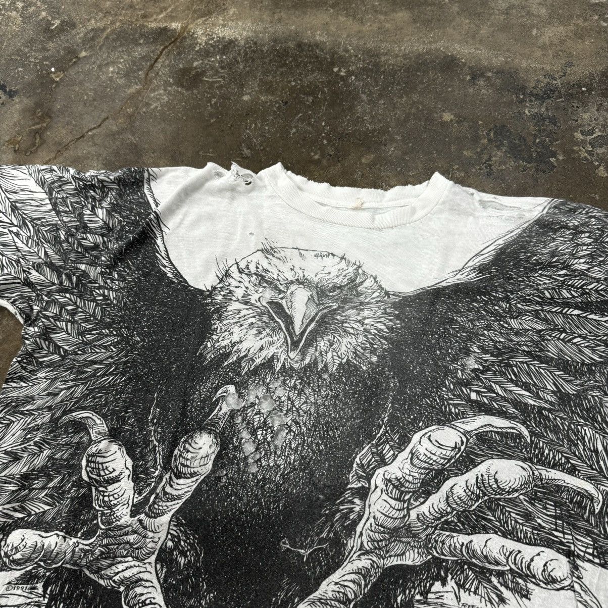 image of Travis Scott x Vintage 90's Paper Thin Distressed Thrashed Eagle T-Shirt in White, Men's (Size XL)