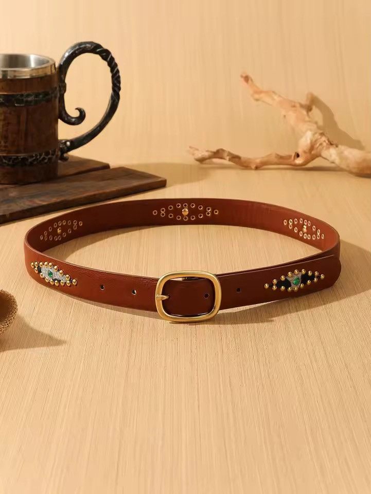 Japanese Brand Brown studded western style 102 cm Size 34 - 6 Thumbnail