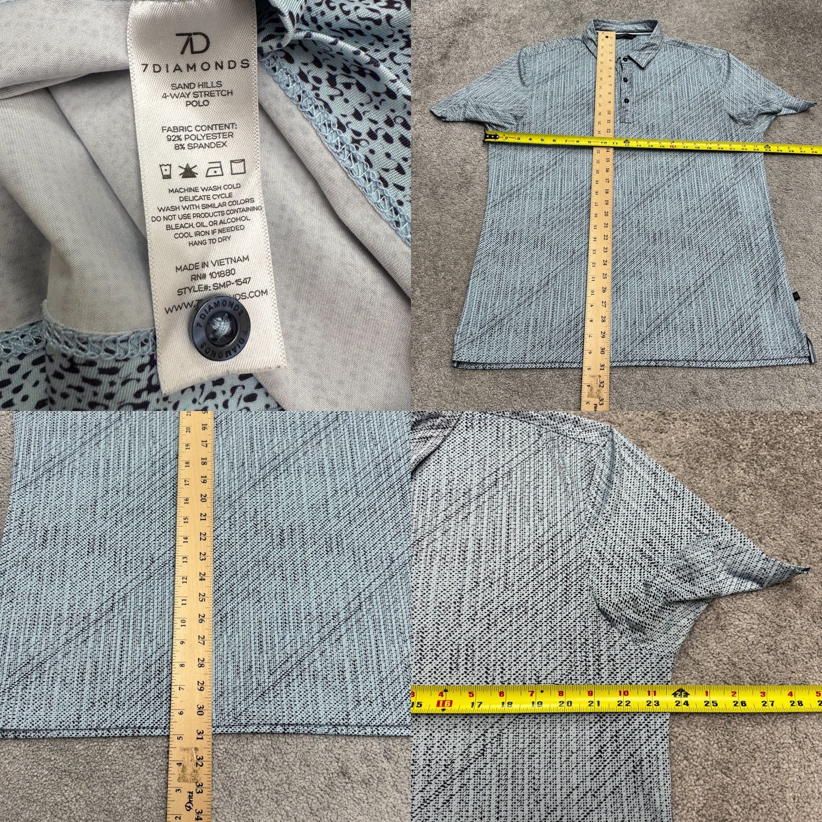 Vintage 7 Diamonds Polo Shirt Geometric Blue 7 Diamonds Mens Regular Large Polo Shirt Short Sleeve Lightweight Stretch Activewear Casual Golf Top Size US L / EU 52-54 / 3 - 8 Thumbnail