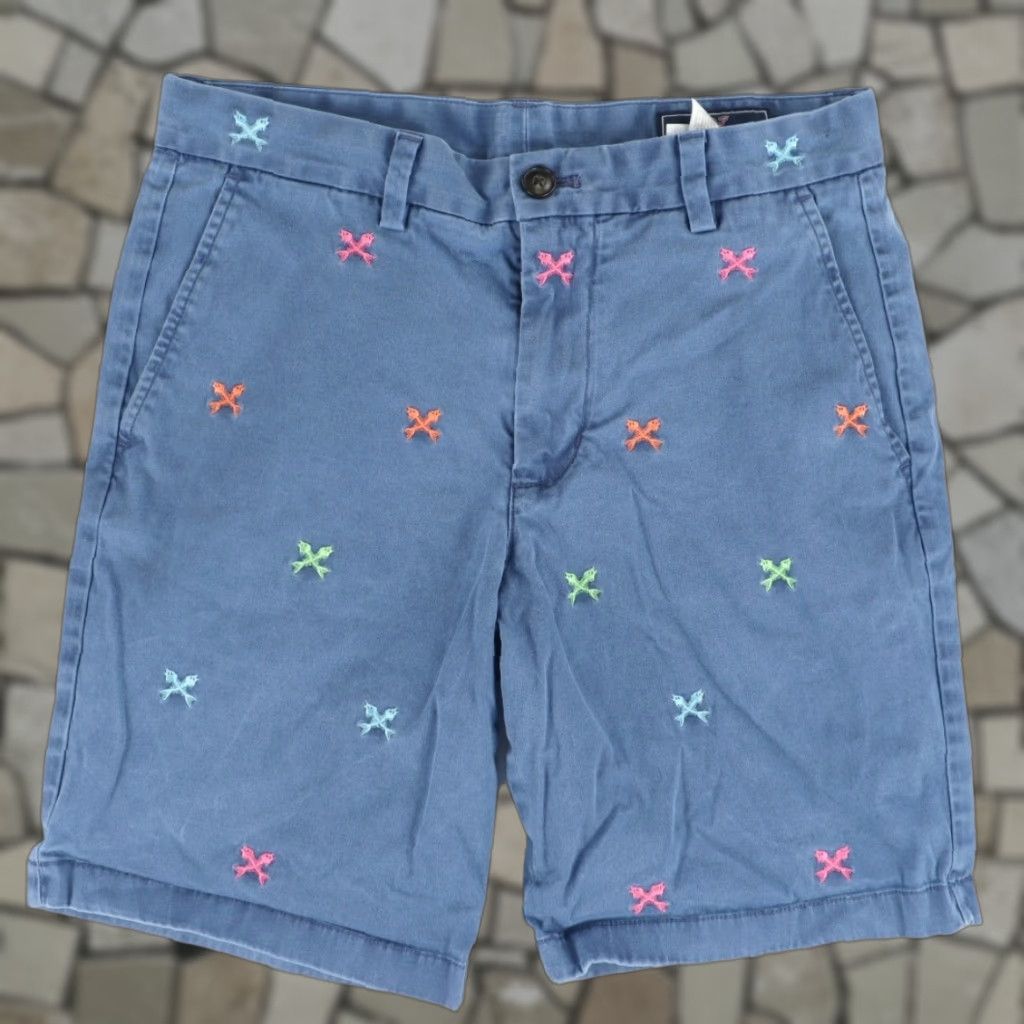 Vineyard Vines Vineyard Vines Fish Bone Embroidered Cotton Khaki Chino Shorts Blue Men's 28 Size US 28 / EU 44 - 1 Thumbnail