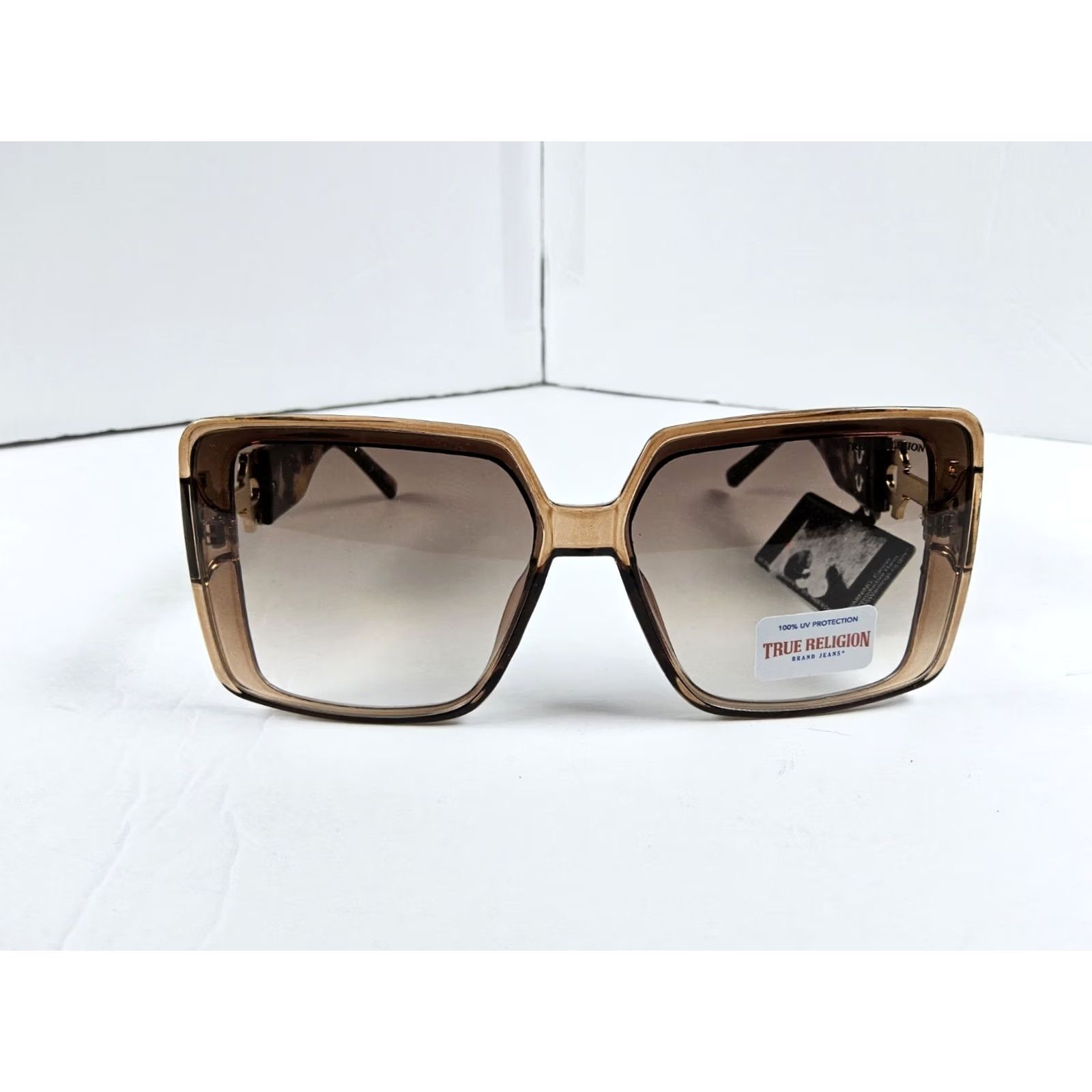 True Religion True Religion Sunglasses Oversized Square Gold Logo UV Protection Brown Plastic Womens 100% UVA Sunshade" Size ONE SIZE - 2 Thumbnail
