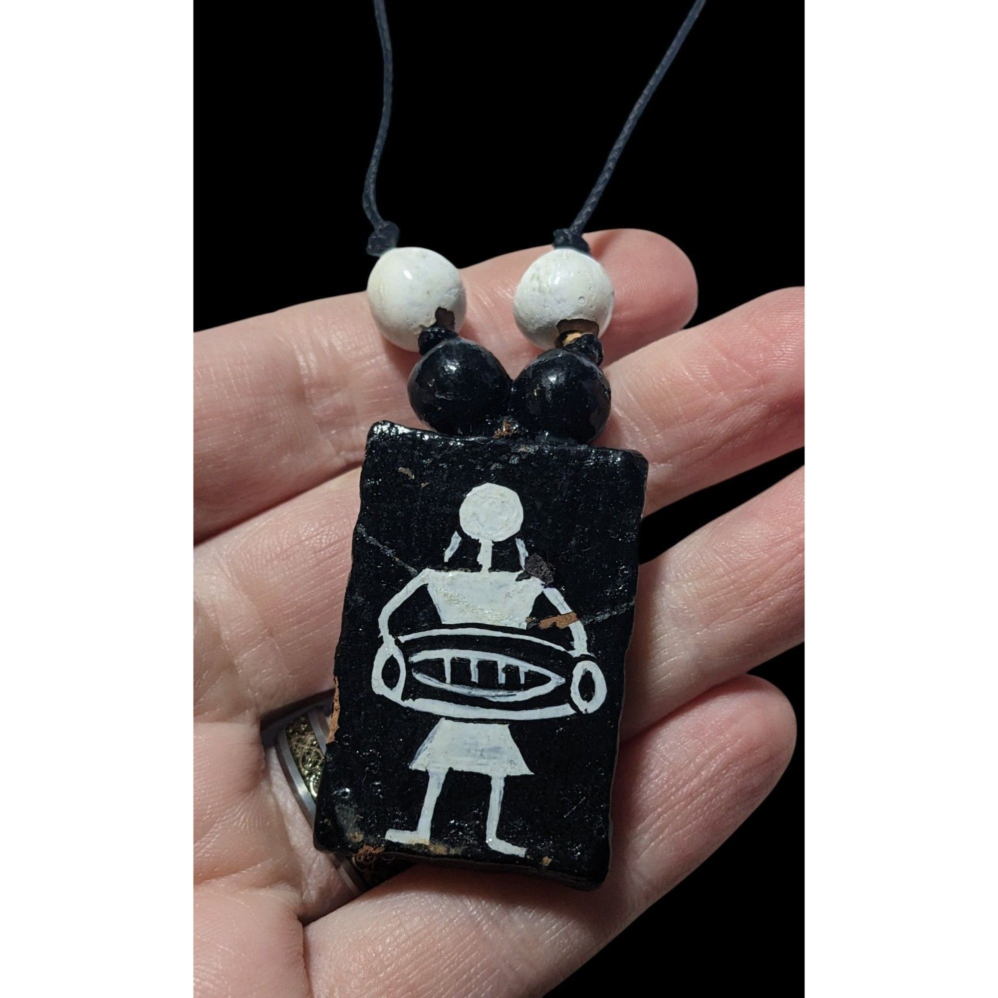 Other Vintage Terra Cotta Black And White Primitive Person Pendant Size ONE SIZE - 3 Thumbnail