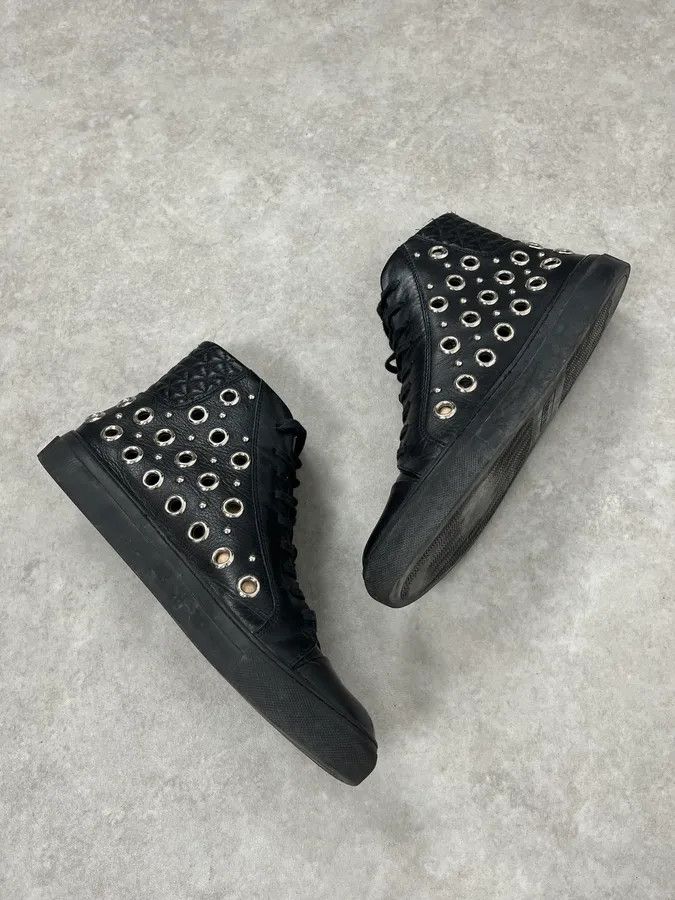 Versace 2000s Versace Eyelet Black Leather High Top Shoes Size US 9 / EU 42 - 6 Thumbnail