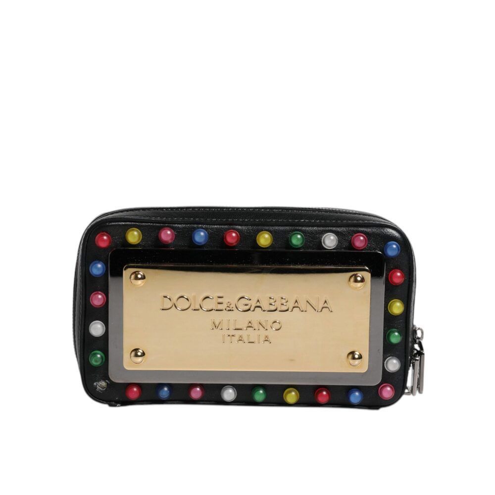 Dolce & Gabbana Dolce & Gabbana Black Leather LED Logo Wrist Strap Clutch Ba Size ONE SIZE - 2 Thumbnail