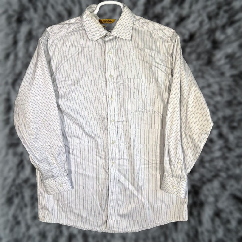 Roundtree & Yorke Gold Label Dress Shirt Mens 16/34 White Blue Striped 100% Cotton Formal Shirt Size 42R - 1 Thumbnail