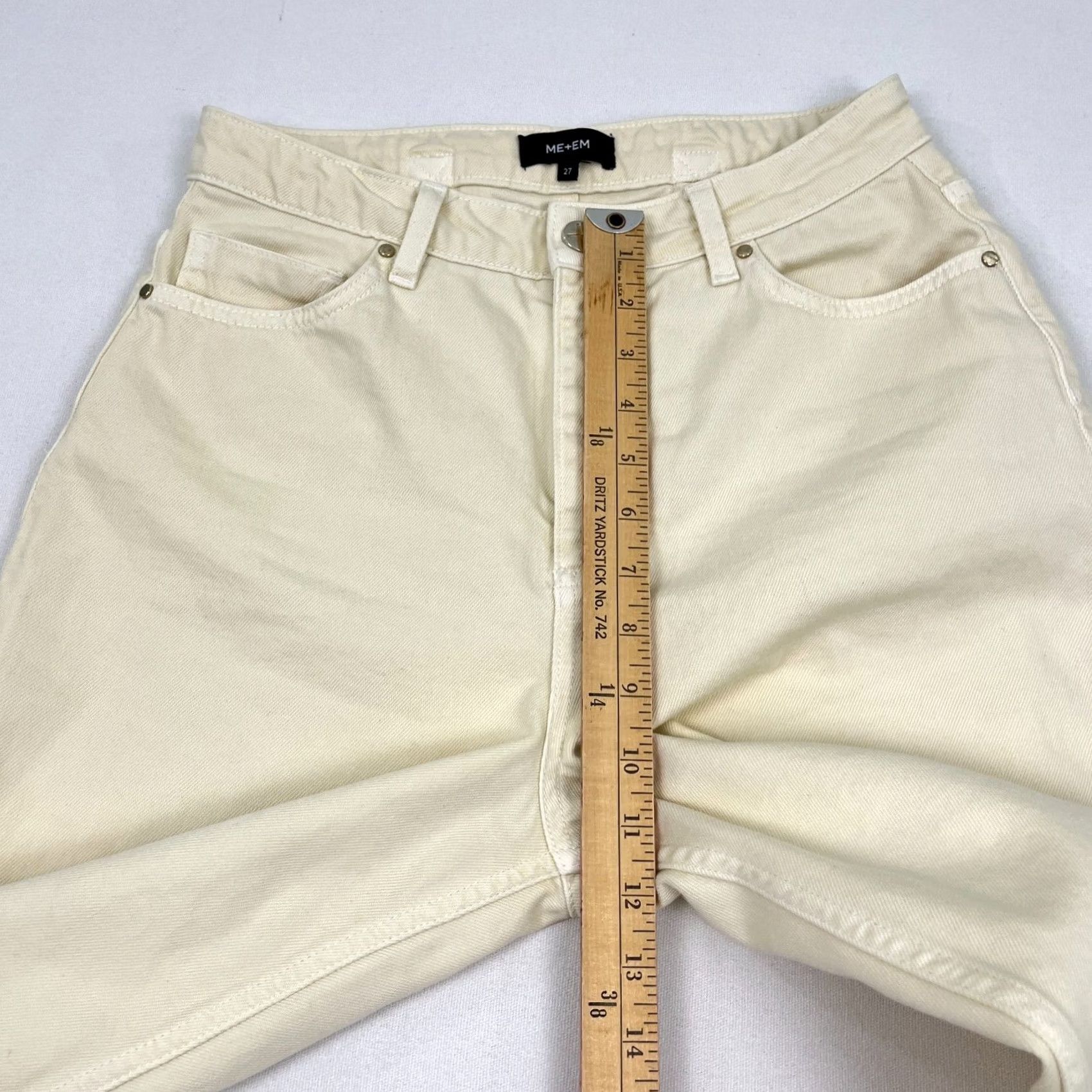 ME+EM ME+EM Pants Womens 27 W27 I28 Straight Leg White Cream Buckle Back High Rise Jeans Trousers Casual Workwear Size 27" / US 4 / IT 40 - 7 Thumbnail