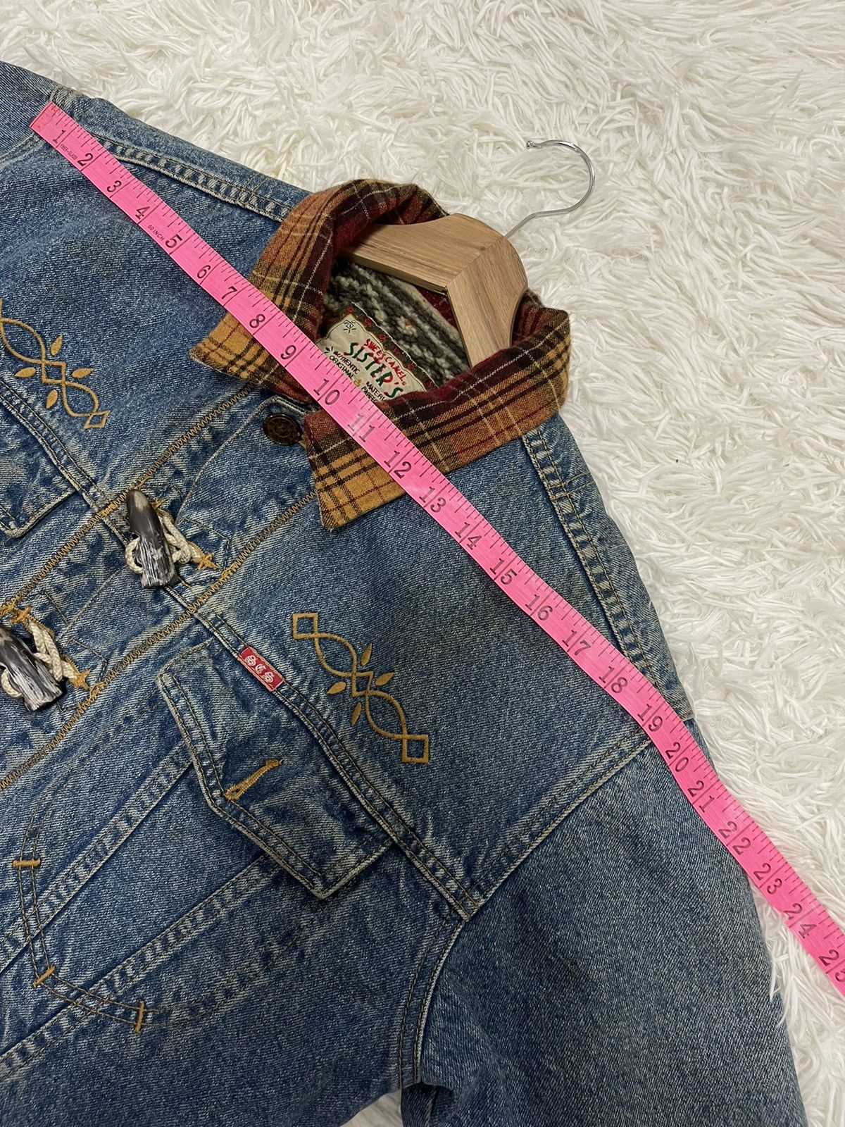 Vintage Sweet Camel Sherpa Lined Button Toggle Croped Denim Jacket Size M / US 6-8 / IT 42-44 - 14 Thumbnail