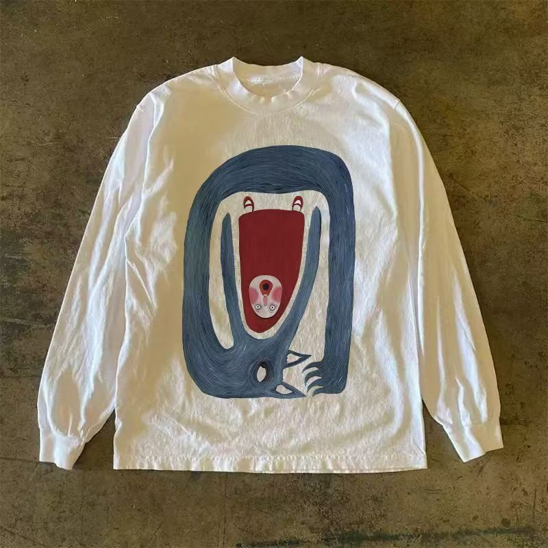 Japanese Brand White washed vintage wolf print long-sleeved t-shirt Size US M / EU 48-50 / 2 - 1 Thumbnail