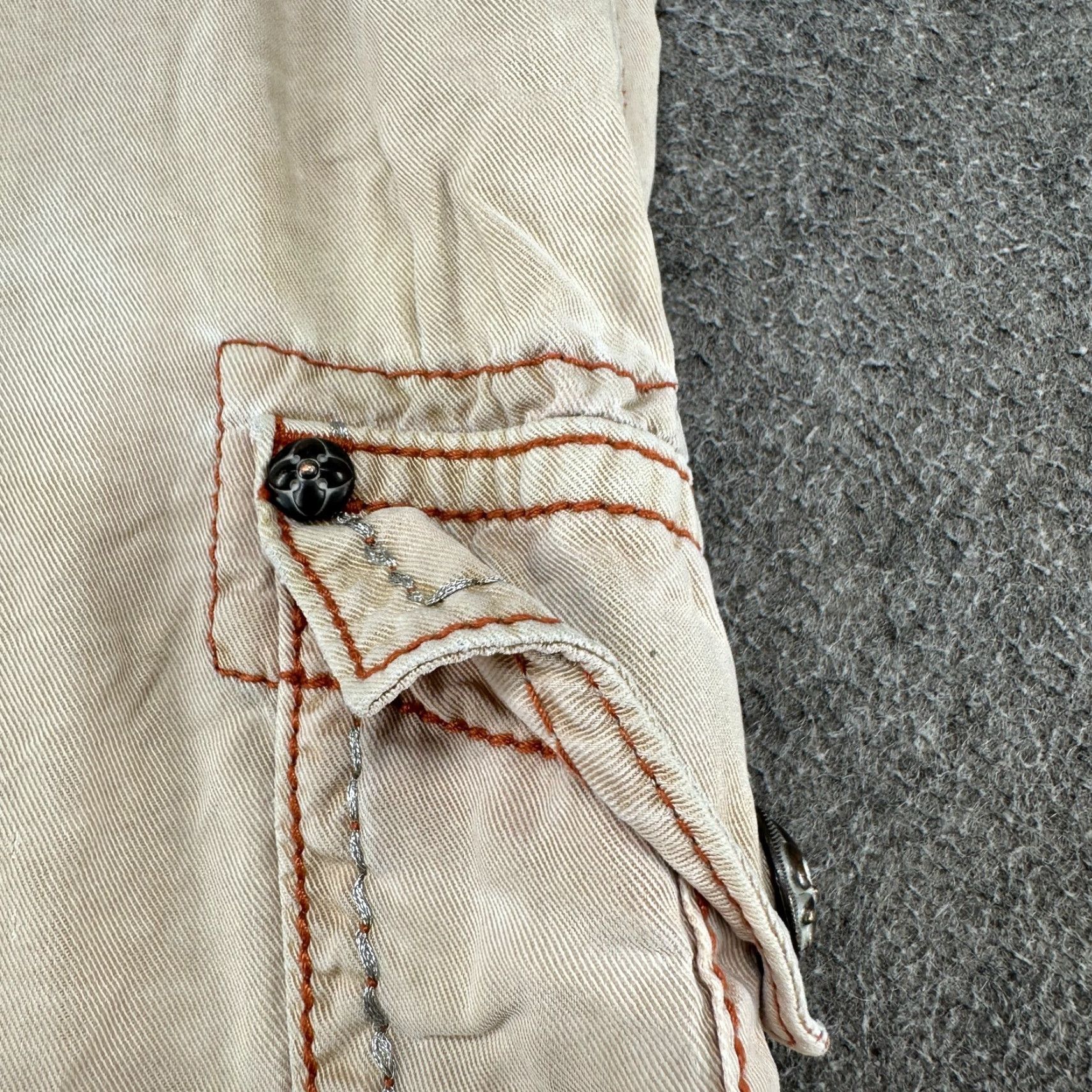 Vintage Rock Revival Pants Mens 30x27 Beige Cargo Straight Leg Regular Fit Thick Stitch Cotton Canvas Size US 30 / EU 46 - 4 Thumbnail