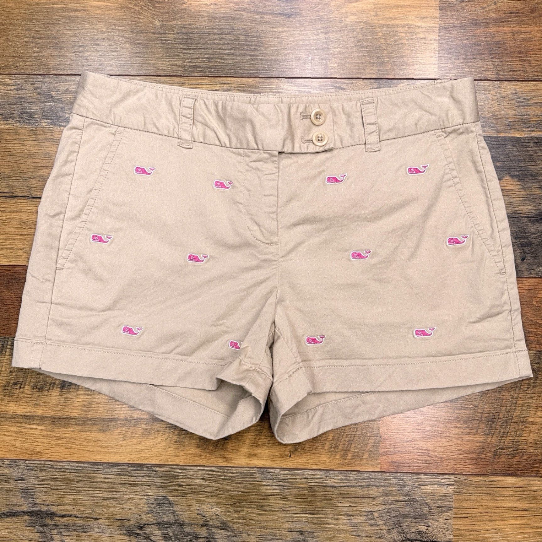 Vineyard Vines Vineyard Vines Chino Shorts Womens 2 Tan Low Rise Stretch All Over Whale Size 26" / US 2 / IT 38 - 2 Thumbnail
