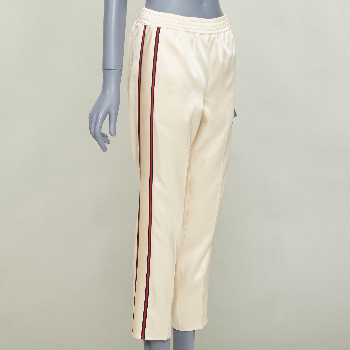 Gucci GUCCI 2016 ivory acetate navy red web mid waist cropped track pants IT38 XS Size 26" / US 2 / IT 38 - 1 Thumbnail