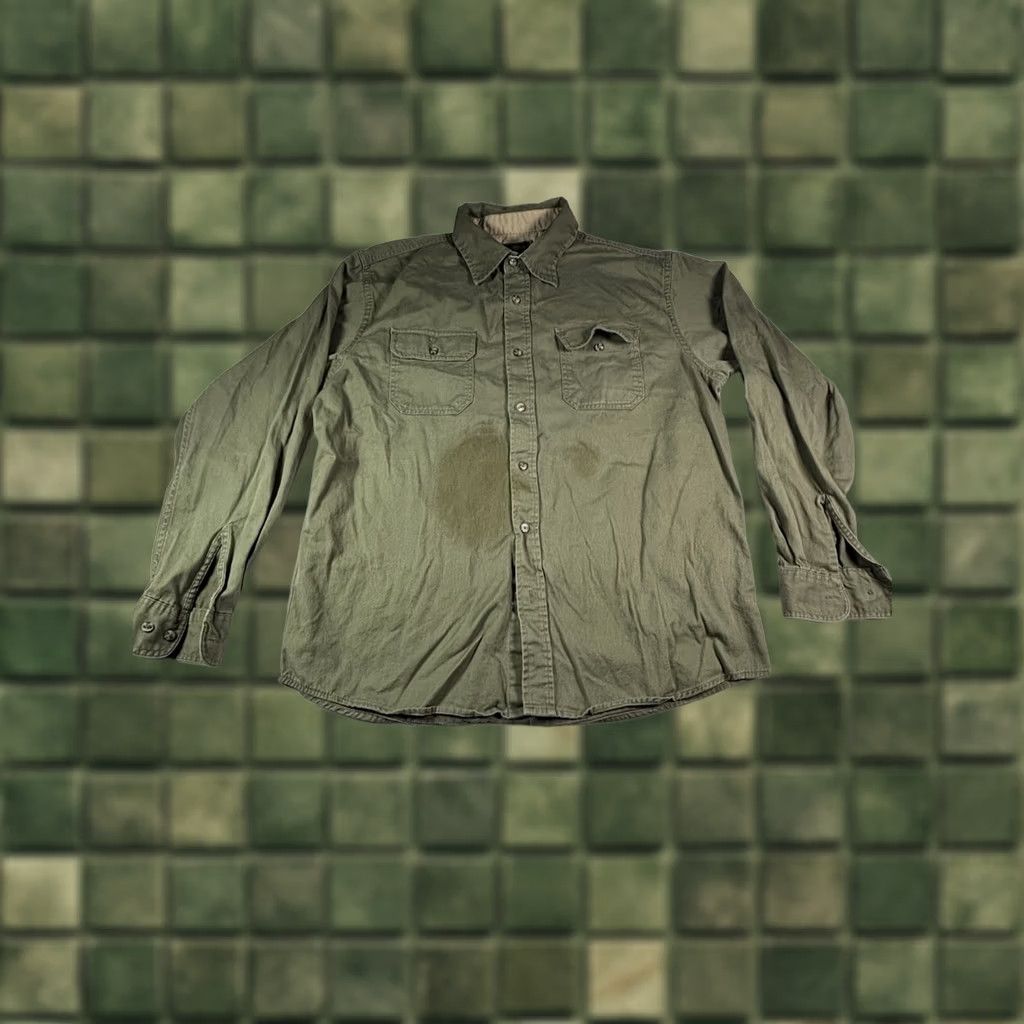 Wrangler Wrangler Shirt Men L Olive Green Long Sleeve Cotton Twill Button-Up Collared Western Outdoor Embroidered Pockets Size US L / EU 52-54 / 3 - 1 Thumbnail
