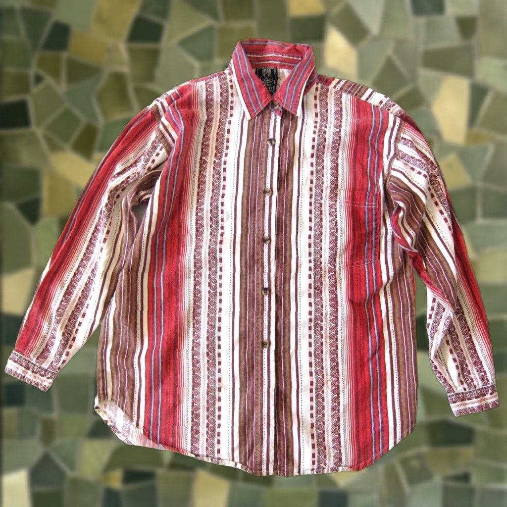 Vintage VINTAGE Short Circuit Blouse Stripe Long Sleeve Button 100% Cotton Red Brown Blue M-L Womens Size M / US 6-8 / IT 42-44 - 1 Thumbnail