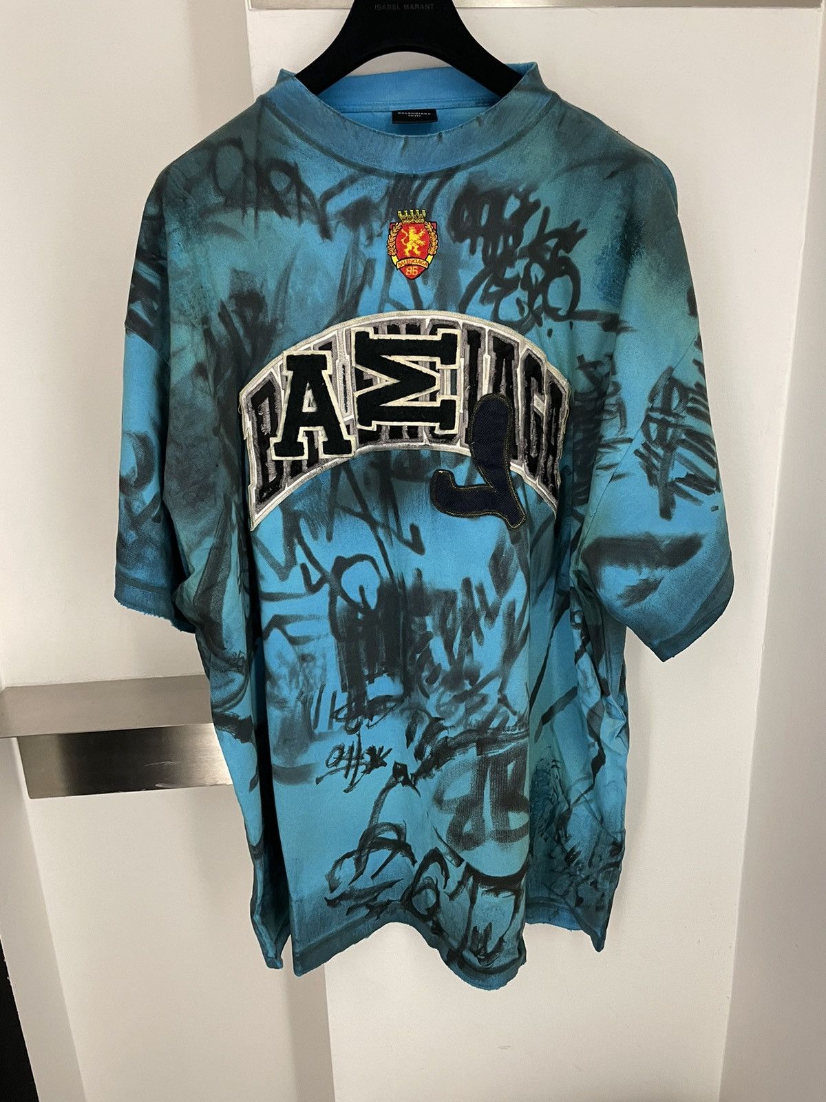 Pre-owned Balenciaga Graffiti T-shirt In Blue